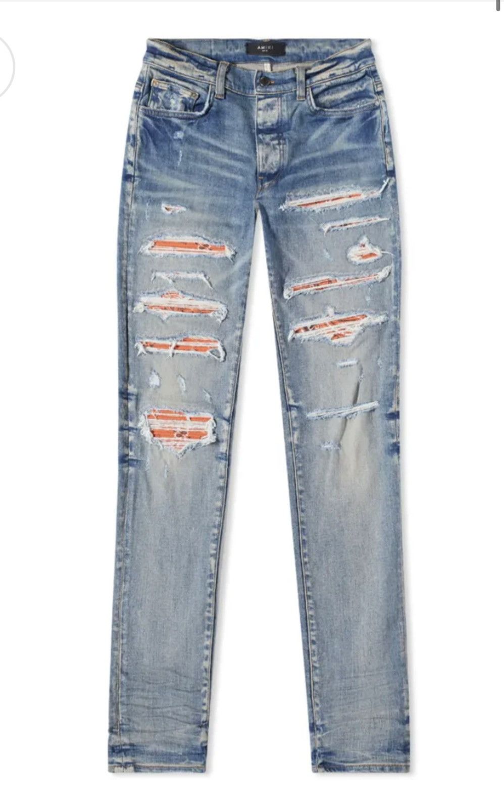 Jeans Amiri Skinny éclaboussures Blanchies – Lavage Lumière Bleu, Taille 36, Occasion Très Bon état