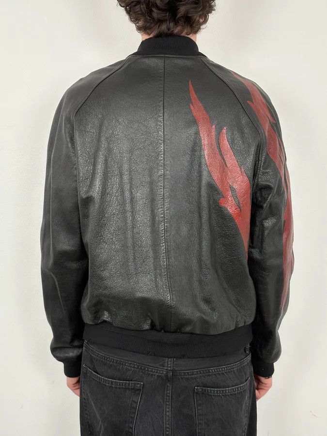Saint Laurent Paris FW2017 Saint Laurent Red Flames Black Leather Bombers Jacket Size US L / EU 52-54 / 3 - 3 Thumbnail