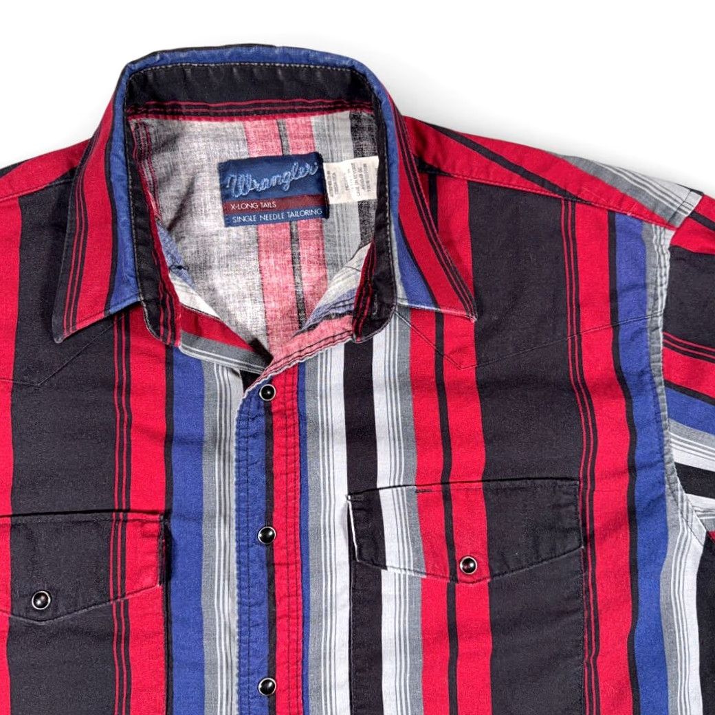 Wrangler VINTAGE Wrangler Western Shirt Mens LARGE Red Striped Cotton Pearl Snap 80s Size US L / EU 52-54 / 3 - 2 Thumbnail