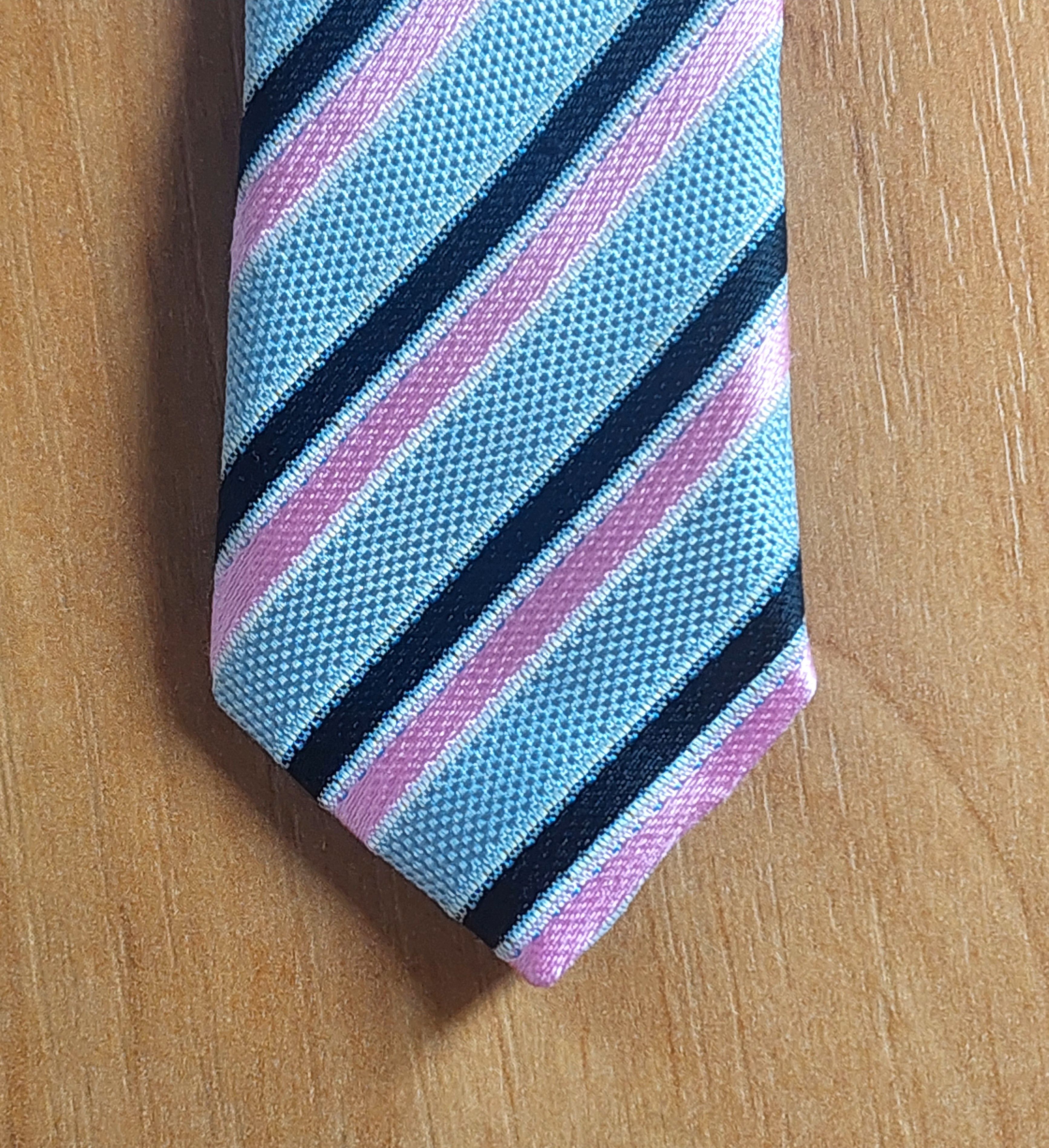 Ermenegildo Zegna Ermenegildo Zegna Silk Tie Gray Pink Diagonal Stripe Italy Size ONE SIZE - 10 Thumbnail
