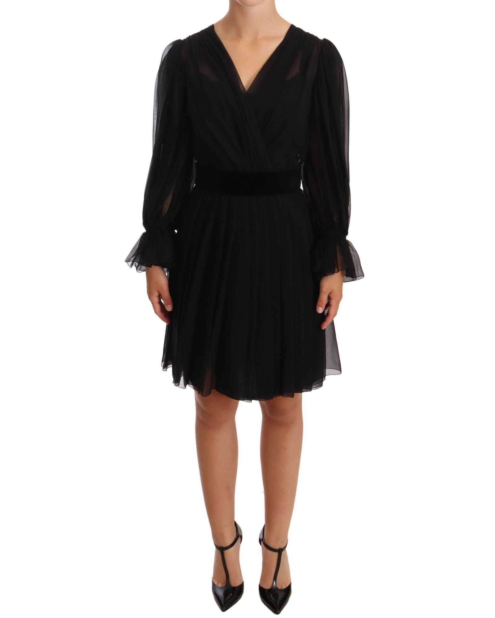 Image of Dolce Gabbana Pleated Mini Silk Stretch Dress in Black, Women's (Size XS)