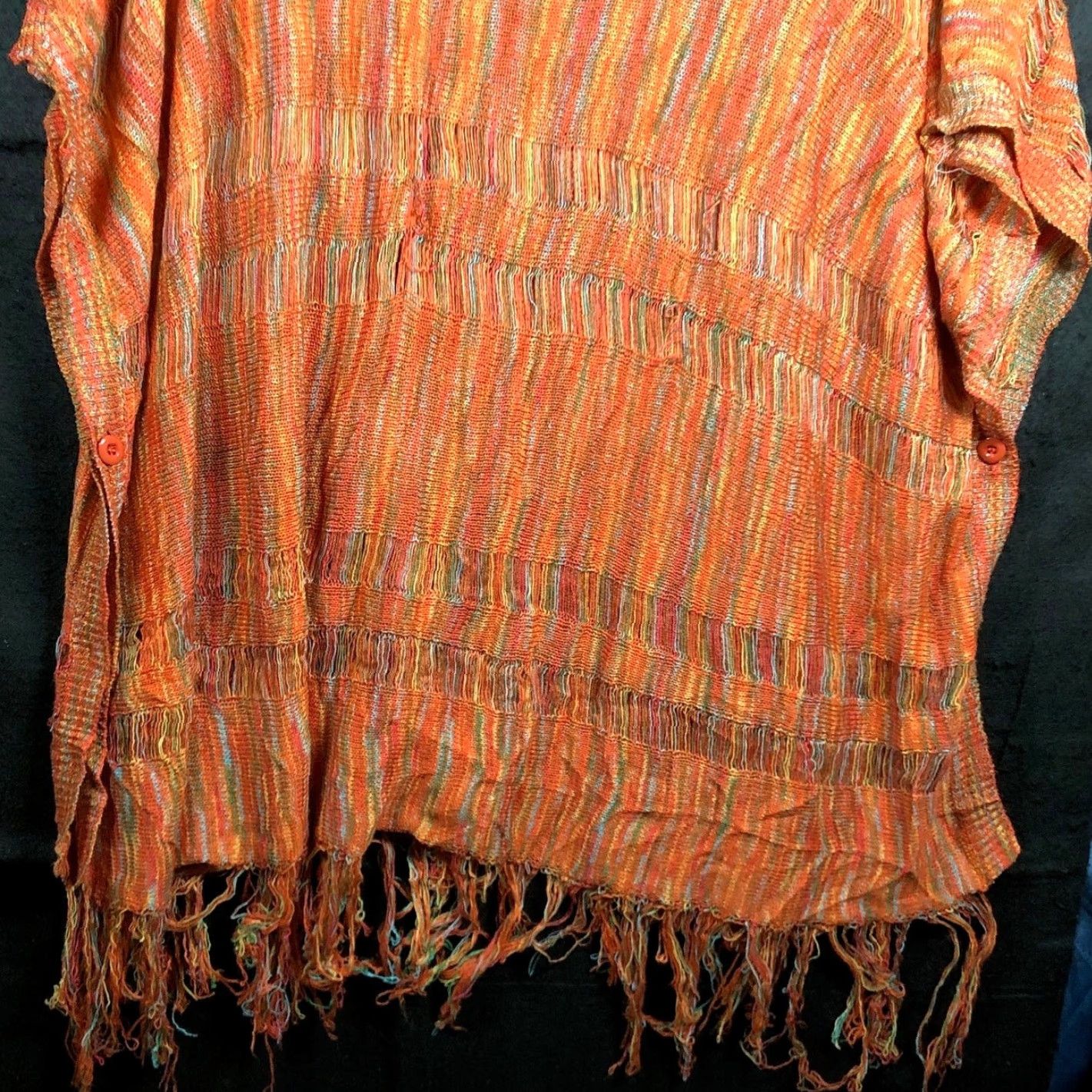 Griffin Grifflin Paris Womens Sweater Orange Multicolored Poncho Button Side XL/XXL Size XXL / US 16-18 / IT 52-54 - 3 Thumbnail