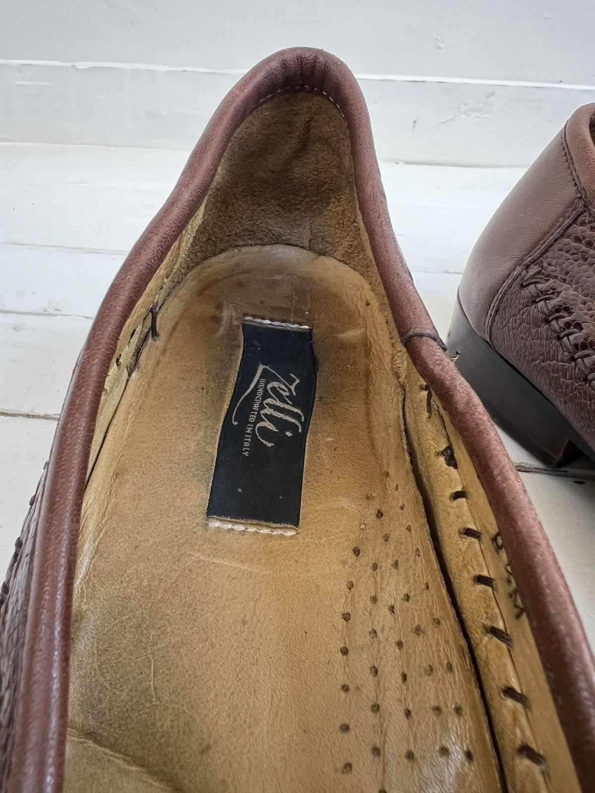 Zelli Zelli Genuine Ostrich Brown Leather Milano Penny Loafer Size US 8.5 / EU 41-42 - 12 Thumbnail