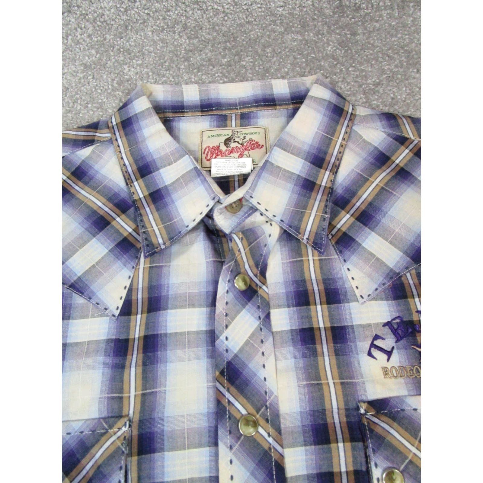 Wrangler VINTAGE Wrangler Shirt Mens 2XL Purple Cotton Pearl Snap Logo Button-Up Plaid long sleeve Size US XXL / EU 58 / 5 - 2 Thumbnail