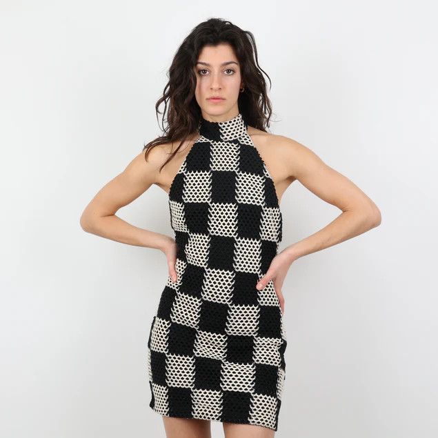 Other o1mle0524 Fuego Short Crochet Dress in Black/White Size S / US 4 / IT 40 - 4 Thumbnail