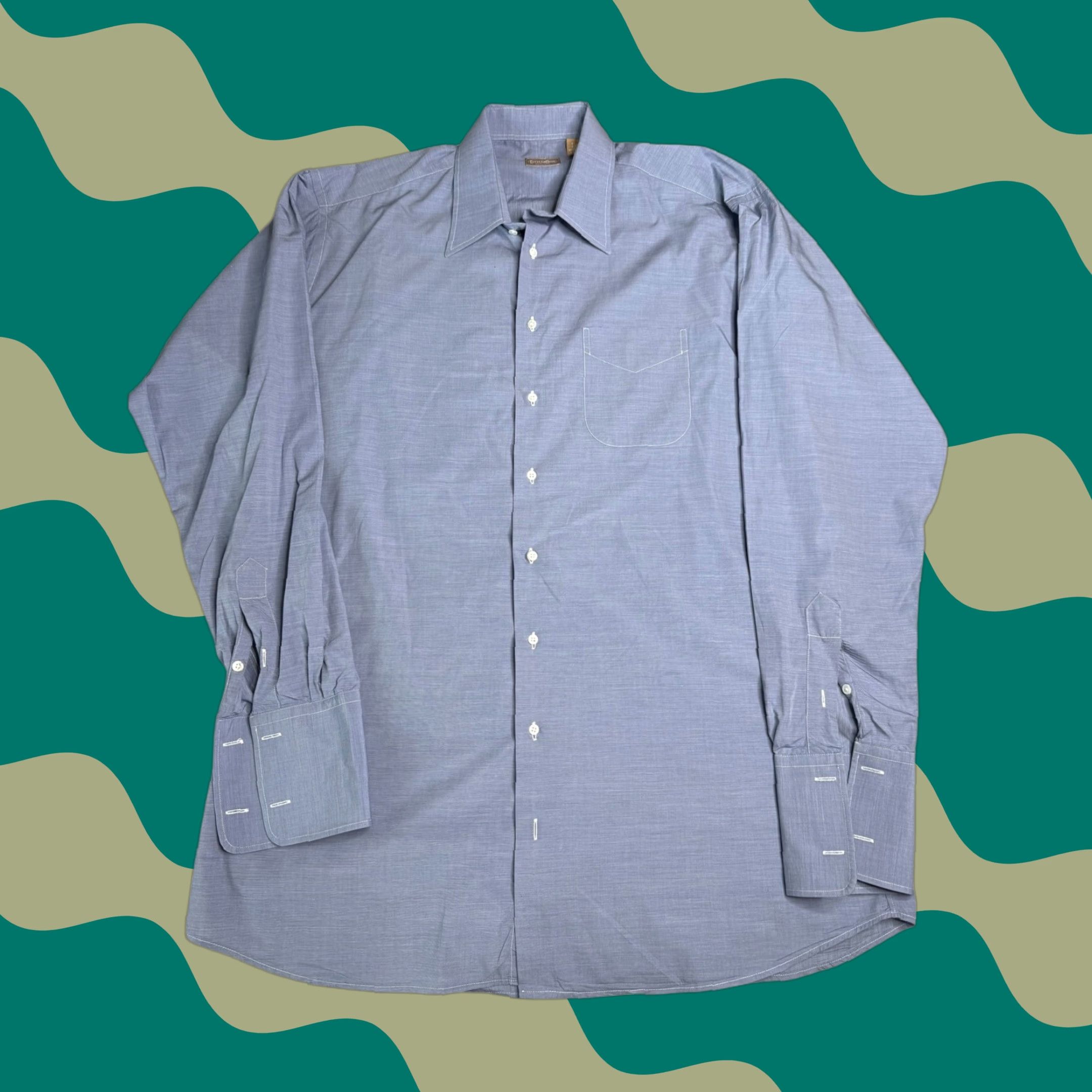 Vintage Gitman Bros. Mens Dress Shirt Blue Long Sleeve Button-Down 17 37 USA Dress Shirt Mens Size 46R - 1 Thumbnail