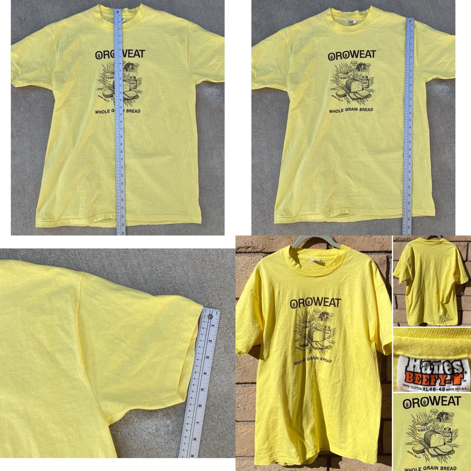 Hanes VINTAGE Hanes Beefy-T T-Shirt Mens XL Orowheat Whole Grain Bread Graphic Print Yellow 1980s Retro Vintage Size US XL / EU 56 / 4 - 8 Thumbnail