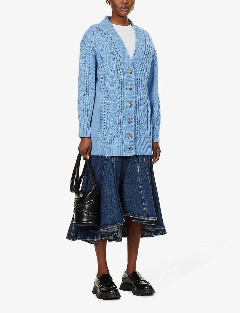 Alexander McQueen Alexander McQueen Jumper Womens Blue Cable Wool 100% Size M / US 6-8 / IT 42-44 - 1 Thumbnail