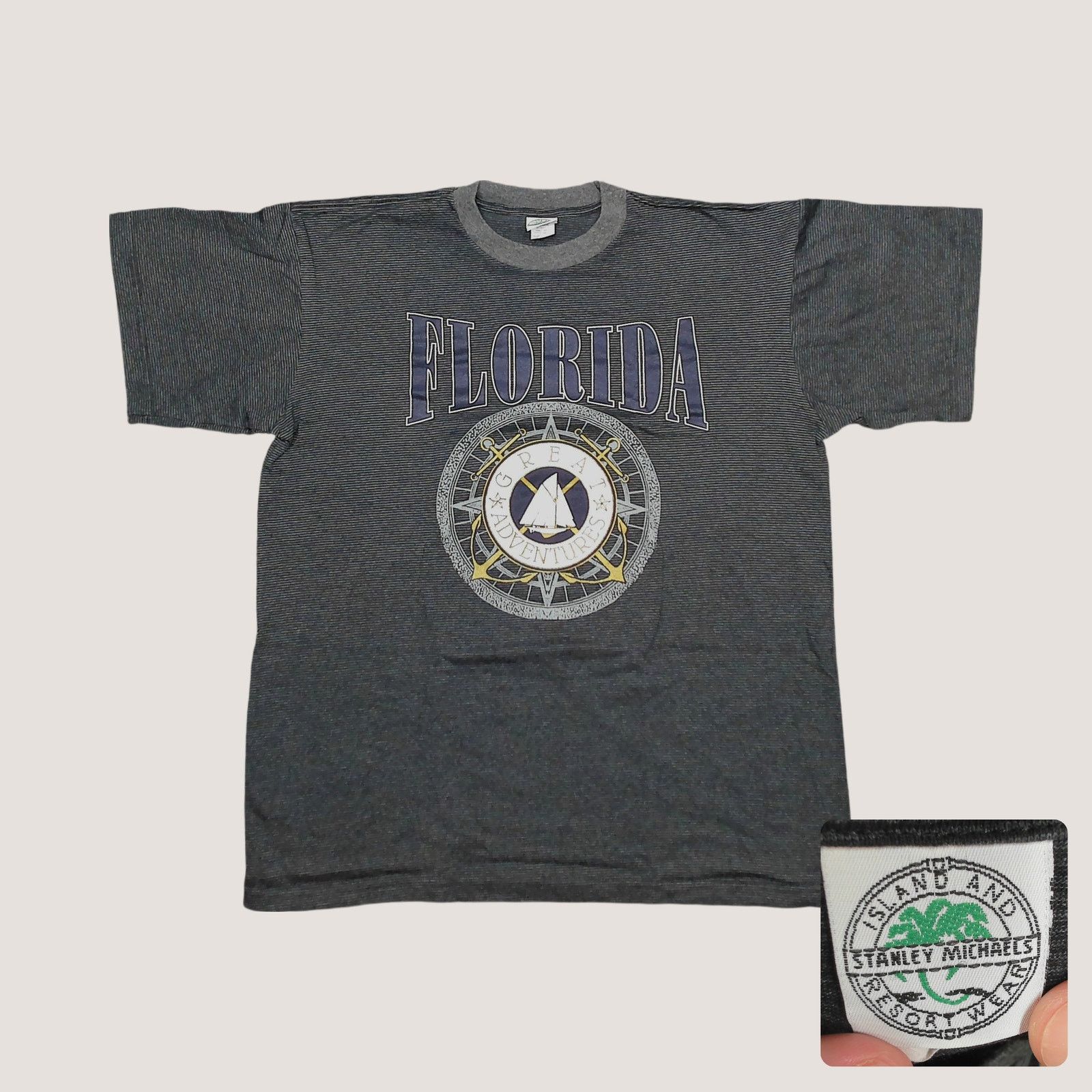 Vintage Vintage 90s Florida Sailboat Micro-Stripe Boxy Tee Size US XL / EU 56 / 4 - 1 Thumbnail