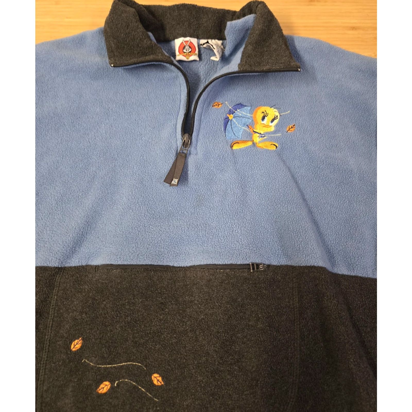Vintage Tweety Bird Pullover Mens Large Blue Fleece 1/4 Zip Embroidered Looney Tunes Shirt Size US L / EU 52-54 / 3 - 4 Thumbnail