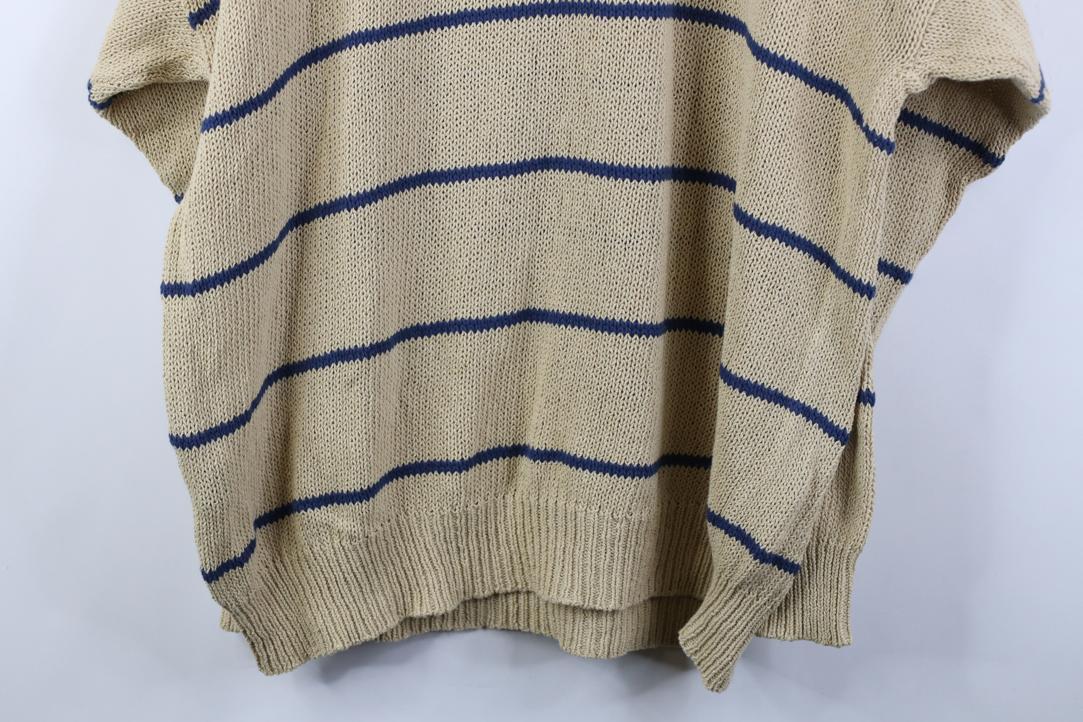 Vintage 90s Nautica Cotton Knit Striped V-Neck Sweater Beige