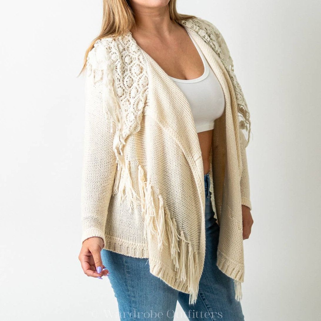Designer Double Zero Crochet Tassel Knit Lace Sweater Cardigan Size S / US 4 / IT 40 - 1 Thumbnail