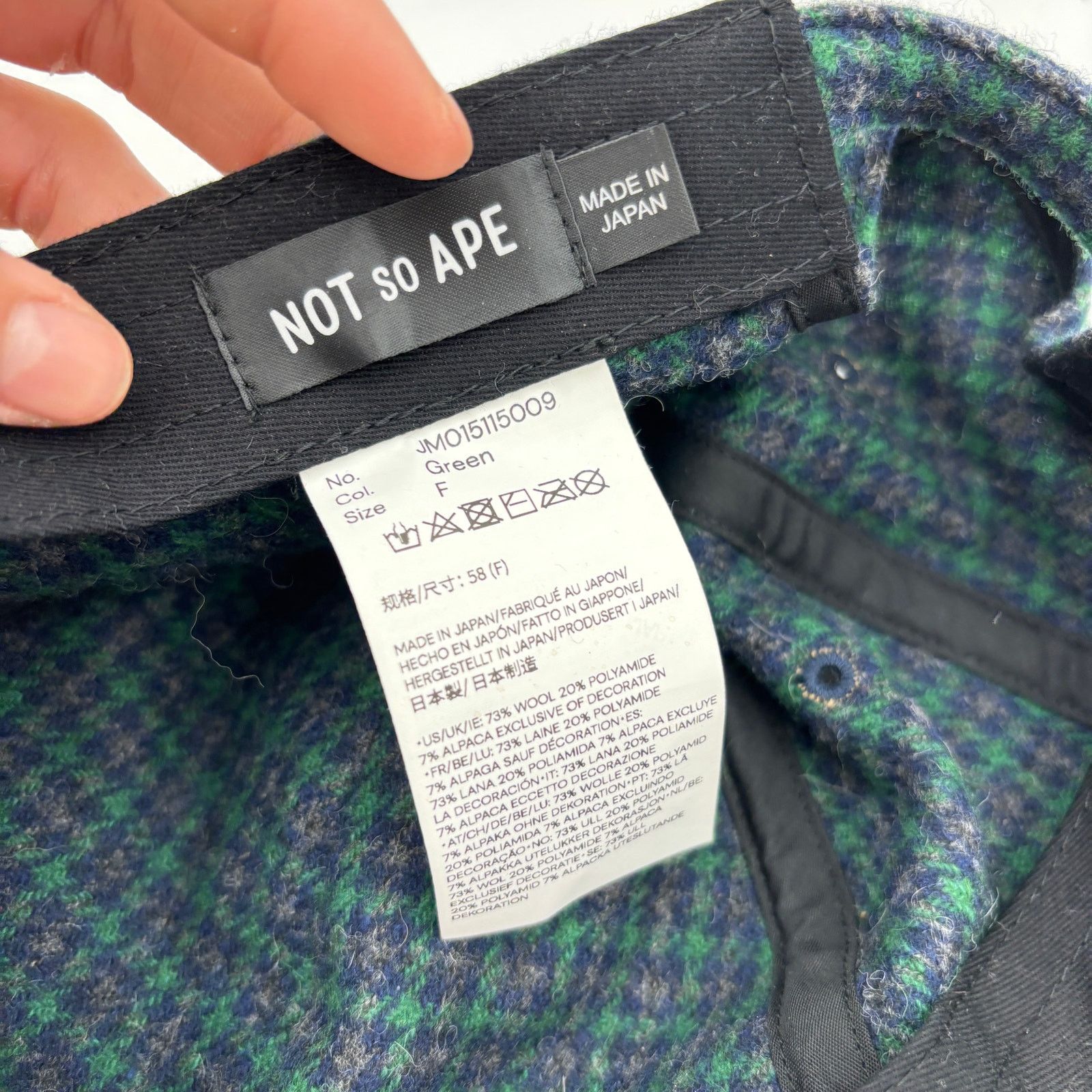Japanese Brand Not So Ape Logo Wool Blend Houndstooth Strapback Hat Size ONE SIZE - 9 Thumbnail