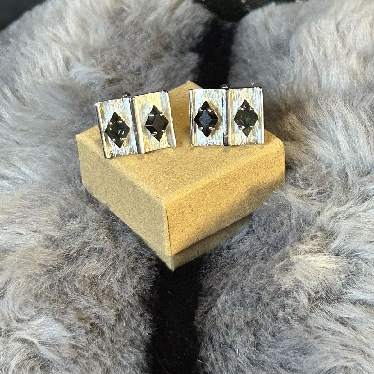 Vintage Vintage gentlemen’s smoky gray glass stone tilt cuff links Size ONE SIZE - 3 Thumbnail
