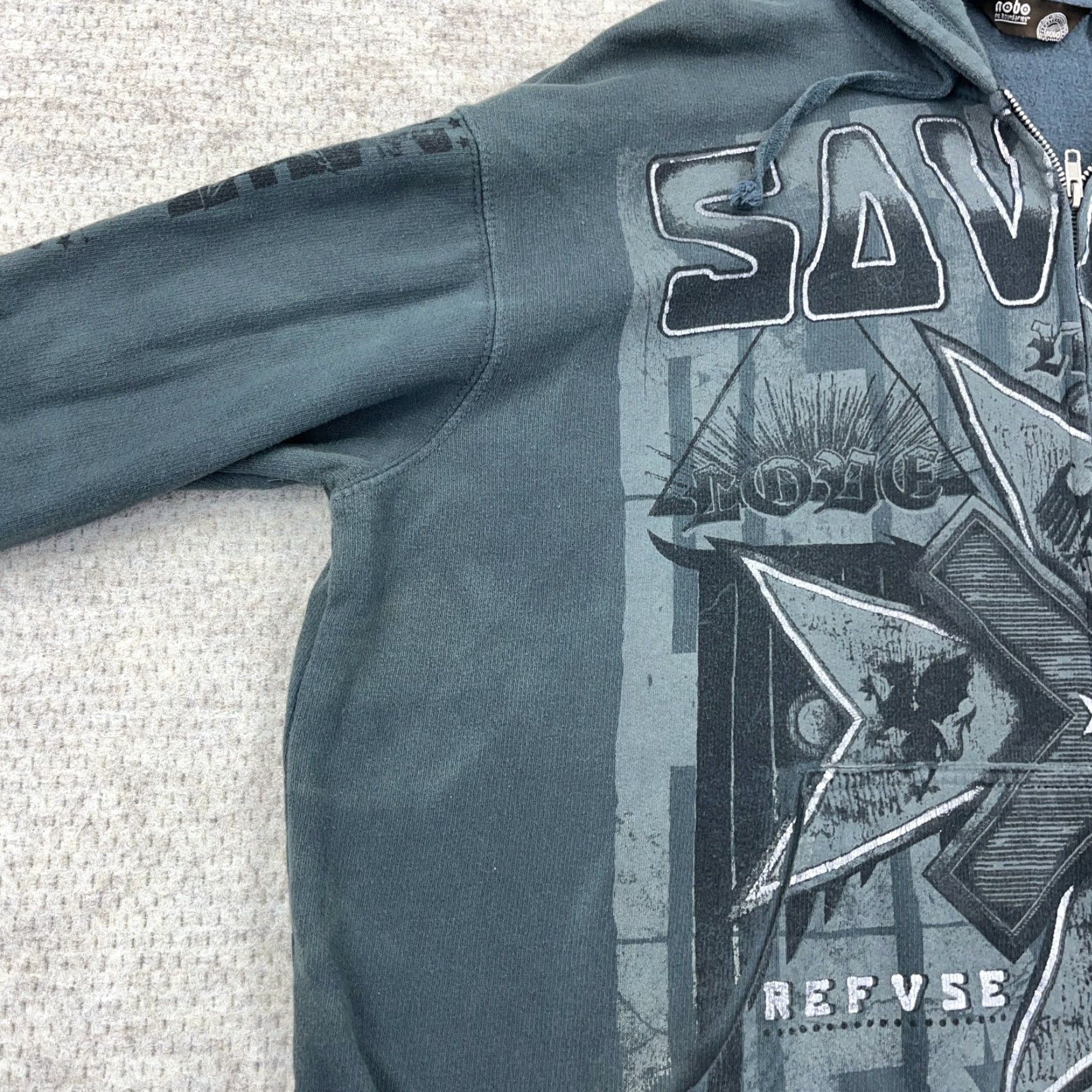 Vintage VINTAGE No Boundaries Hoodie Men 2XL Gray Full Zip Hooded Graphic Print AOP Neck Round Zip Front Fleece Cotton Blend Casual Mens Size US XXL / EU 58 / 5 - 6 Thumbnail