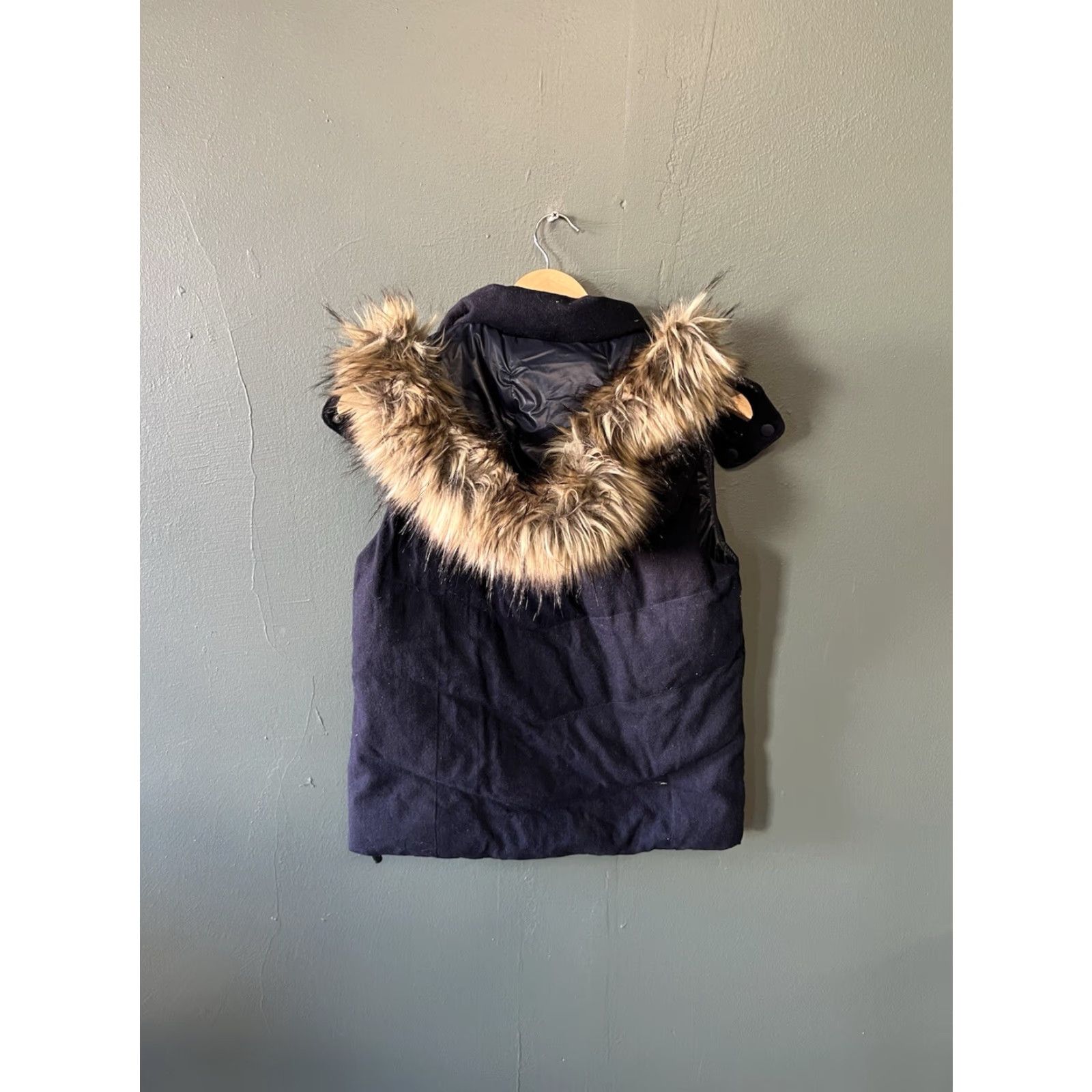 Gap Gap Vest Blue Sleeveless Puffer with Fur Lined Hood Full Zip Wool Wool-Blend Quilted Womens S Size S / US 4 / IT 40 - 2 Thumbnail