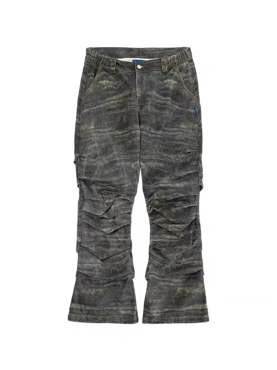 Japanese Brand Army Green Special Camouflage Pleated Micro Flared Jeans Size US 32 / EU 48 - 5 Thumbnail