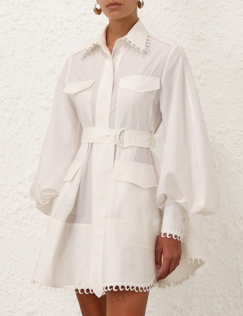 Zimmermann oc11z0226 Illuminate Utility Mini Dress In Ivory Size M / US 6-8 / IT 42-44 - 2 Thumbnail