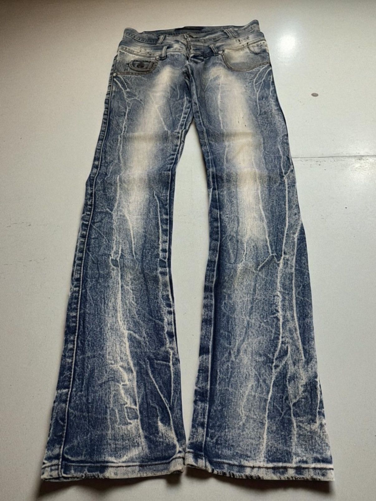 If Six Was Nine Diesel Black Gold Double Waist Whiskers Stack Flared Jeans Size US 29 - 1 Thumbnail