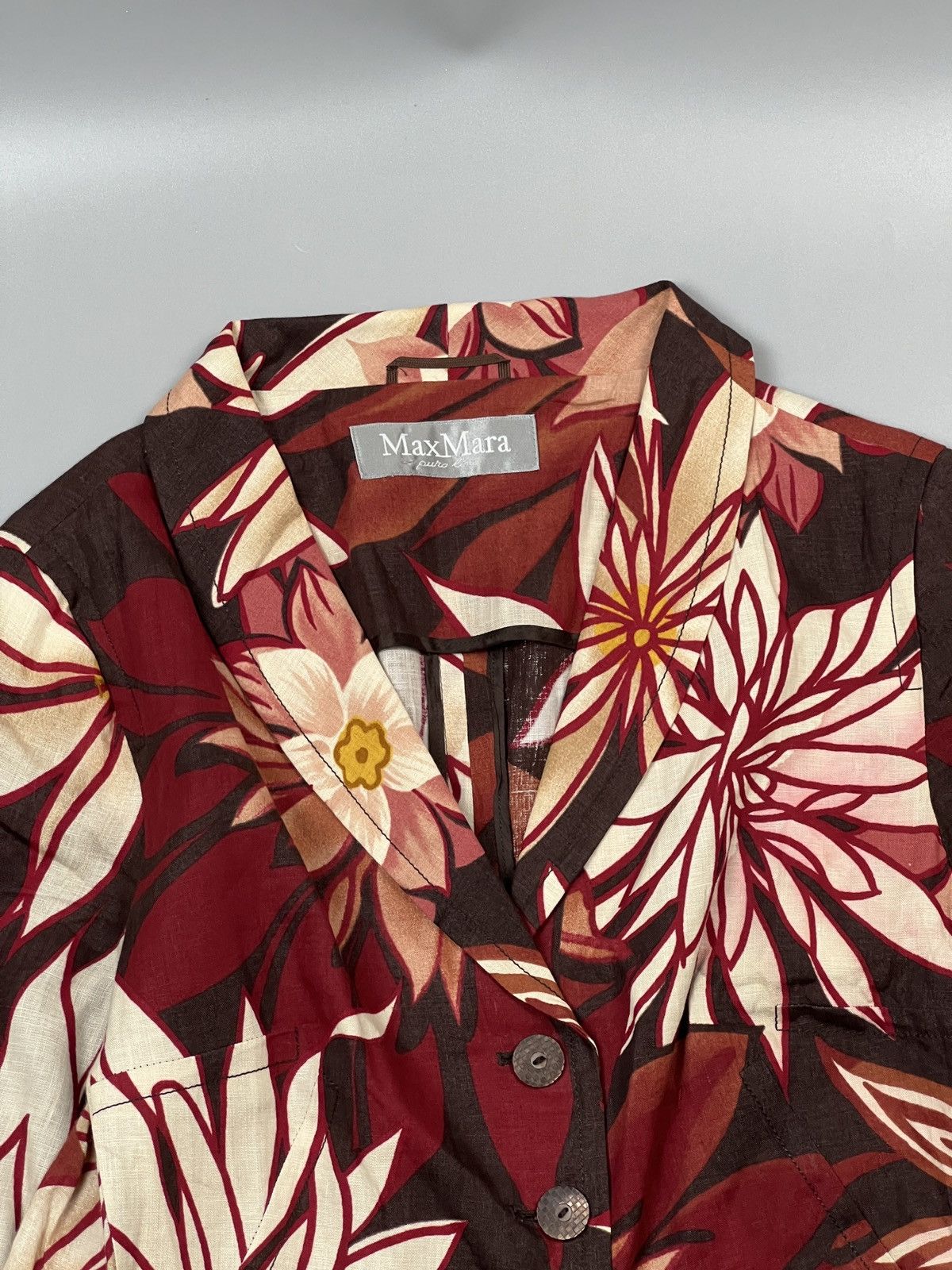 Max Mara Max Mara Floral Patter Linen Blazer (Y0426) Size L / US 10 / IT 46 - 3 Thumbnail