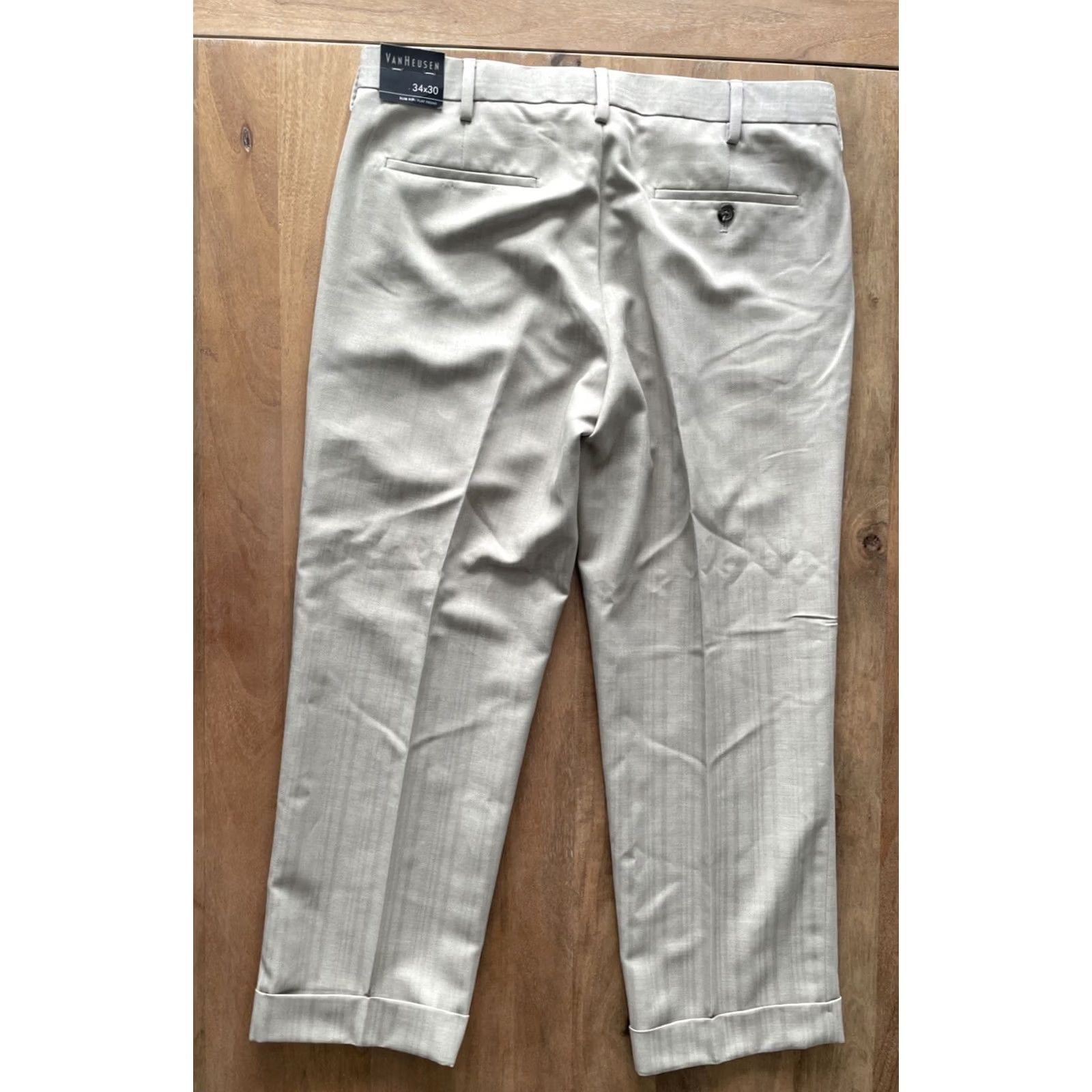 Van Heusen Van Heusen Slim Fit Flat Front Pants Mens 34 x 28 Beige Office Dressy Casual Shirt? Size US 34 / EU 50 - 2 Thumbnail