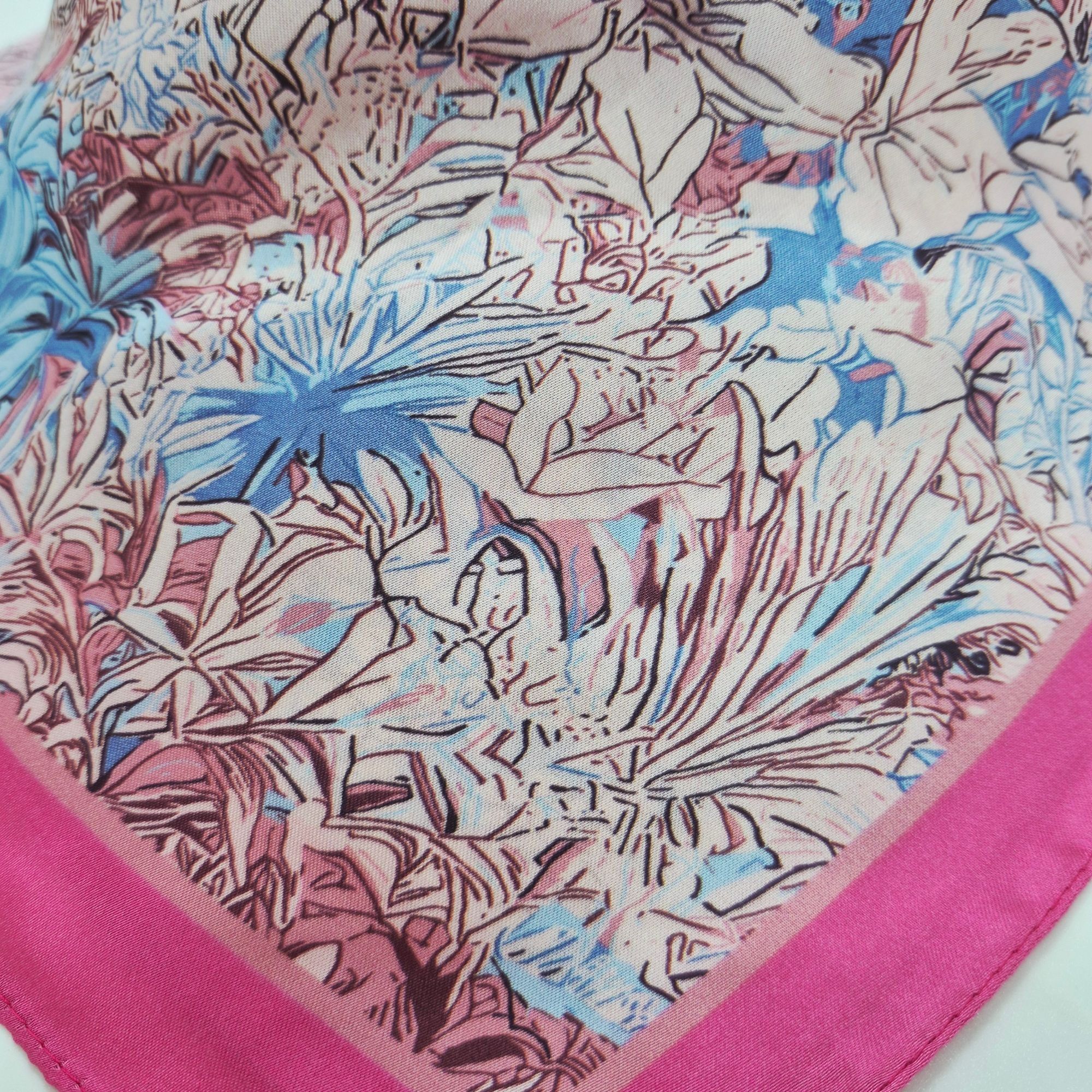 Other ✨Luxury Floral Botanical Silky Soft Square Scarf Pink Blue E Size ONE SIZE - 4 Thumbnail