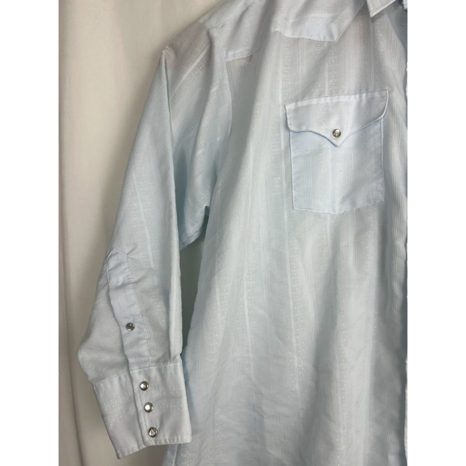 Vintage VINTAGE Panhandle Slim Western Shirt Pearl Snap Light Blue Long Sleeve 18.5-34 Mens Shirt Slimming Western Pearl Snap Blue 1980s Size US XXL / EU 58 / 5 - 2 Thumbnail