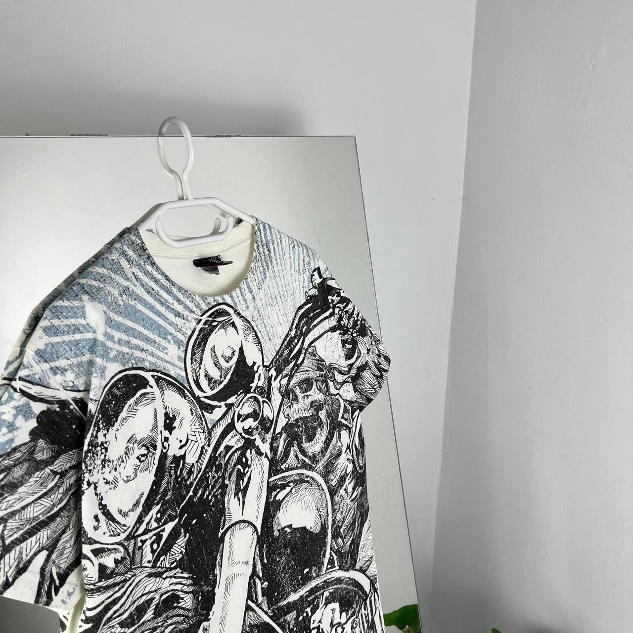 Vintage Y2k Tee Over Print Skull Bike Vintage Rare T-shirt Size US M / EU 48-50 / 2 - 2 Thumbnail