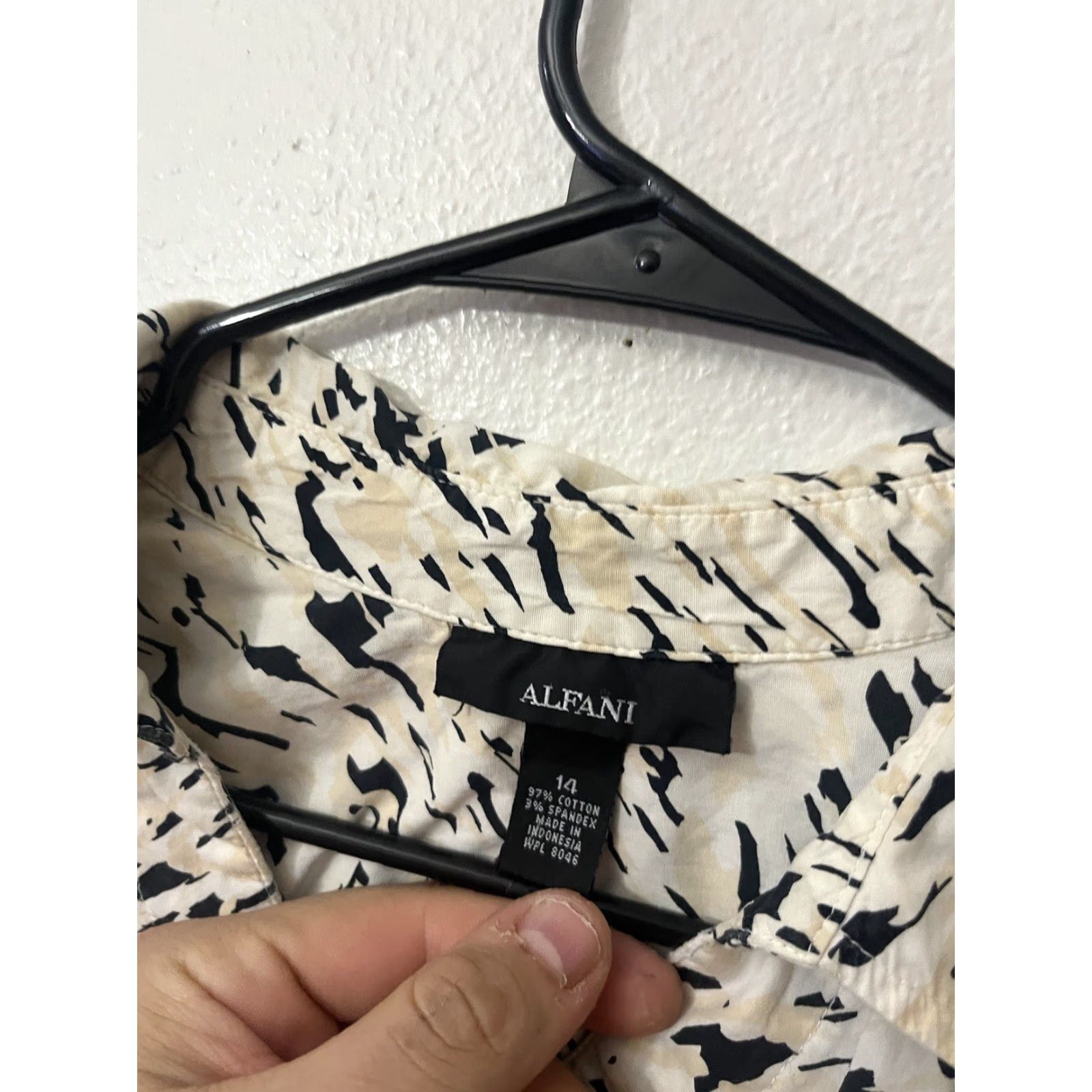 Alfani Alfani Womens Button-Front Shirt Sz 14 Geometric Long Sleeve Collared Cotton Blend Multicolor Workwear Size XL / US 12-14 / IT 48-50 - 2 Thumbnail