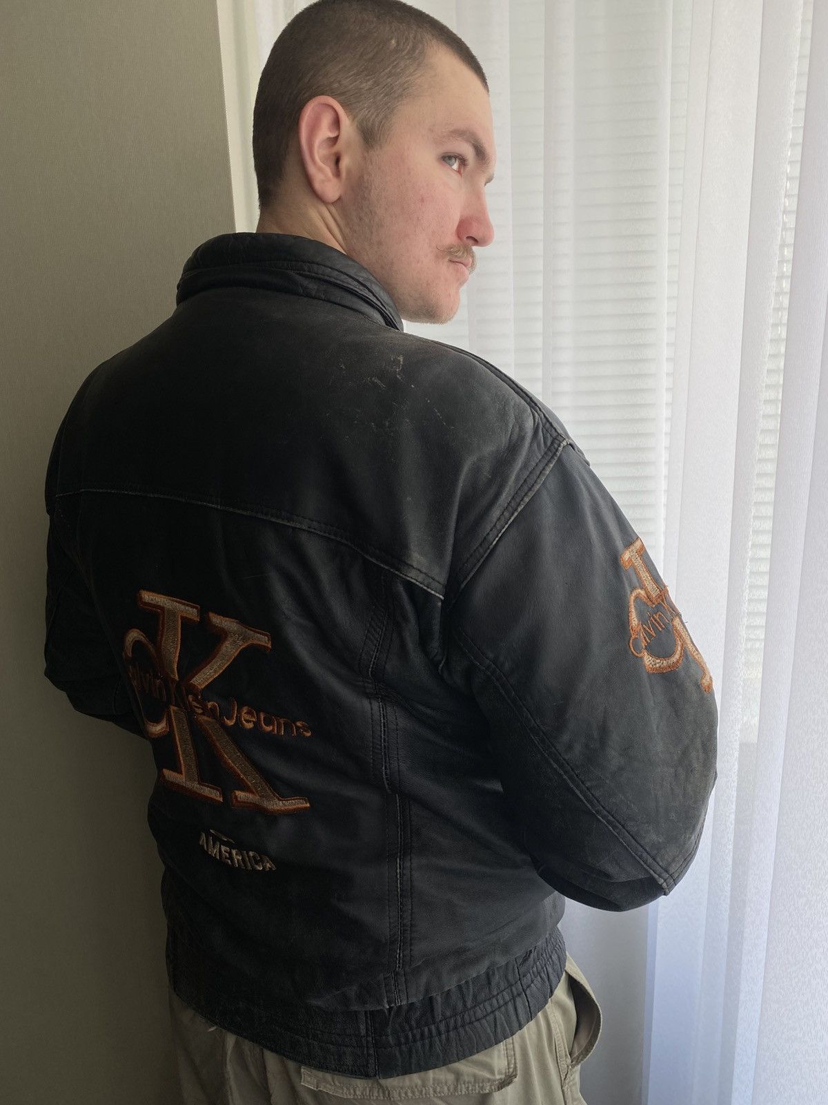 Calvin Klein Vintage Calvin Klein Jeans Of America Leather Jacket 90s USA Size US L / EU 52-54 / 3 - 4 Thumbnail