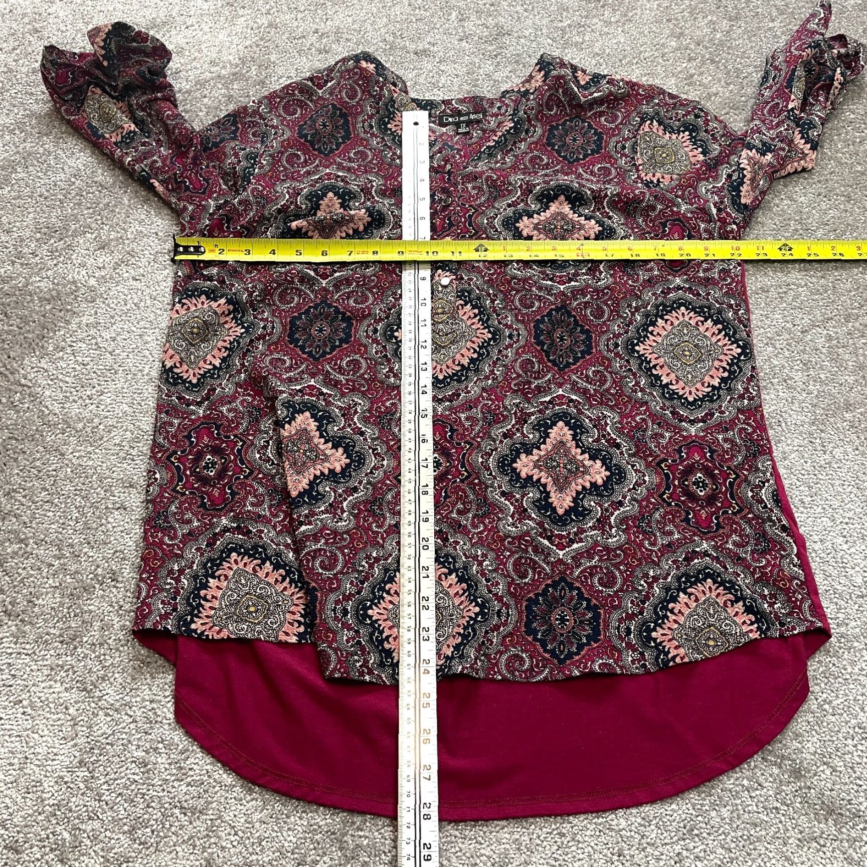 Vintage Dina and Ariel Blouse Top Womens 1X Dark Red Jacobean Long Sleeve V Neck Ladies Size XL / US 12-14 / IT 48-50 - 6 Thumbnail