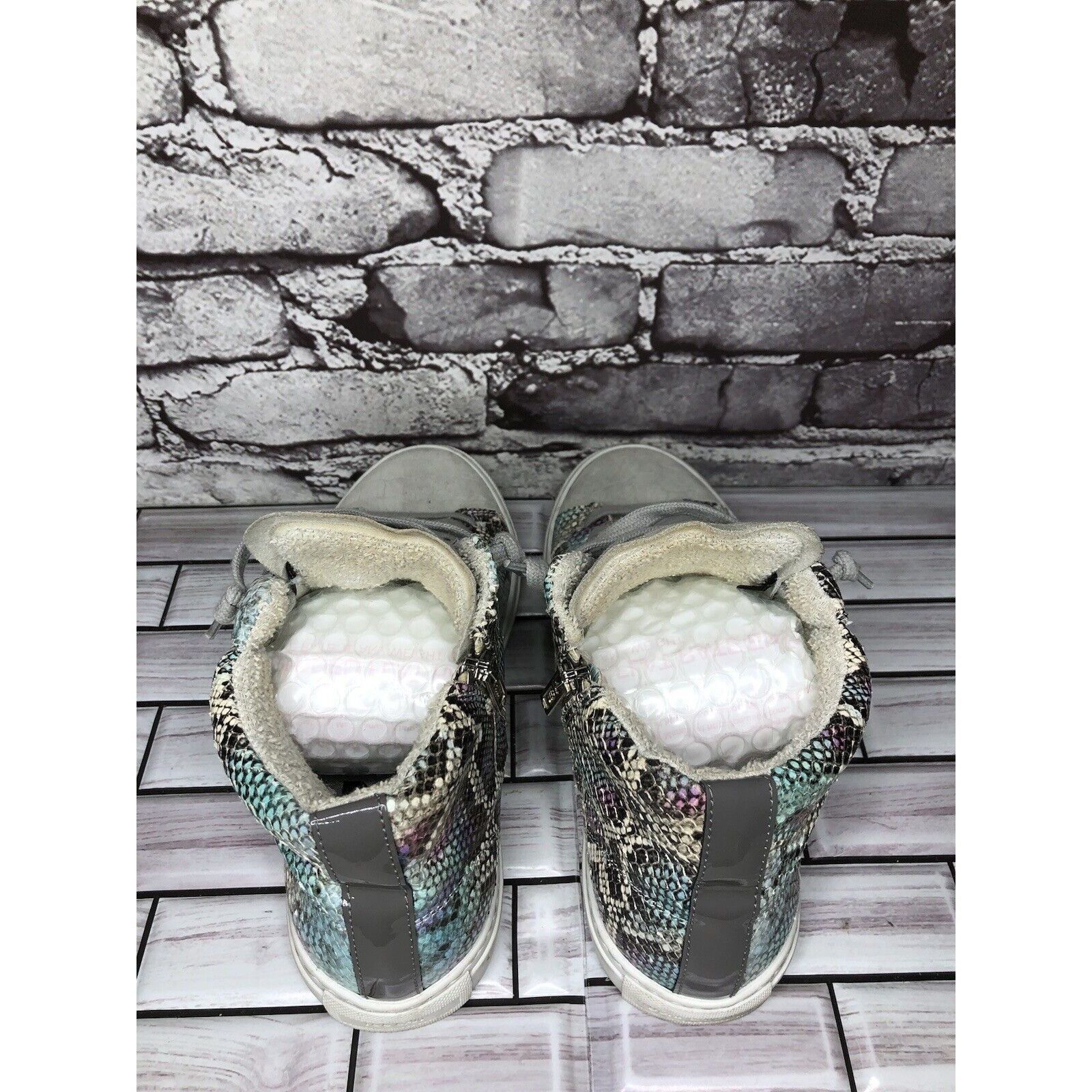 P448 P448 Blue Leather Snake Lace Up Casual Side Zip High Top Sne Size US 8.5 / IT 38.5 - 5 Thumbnail