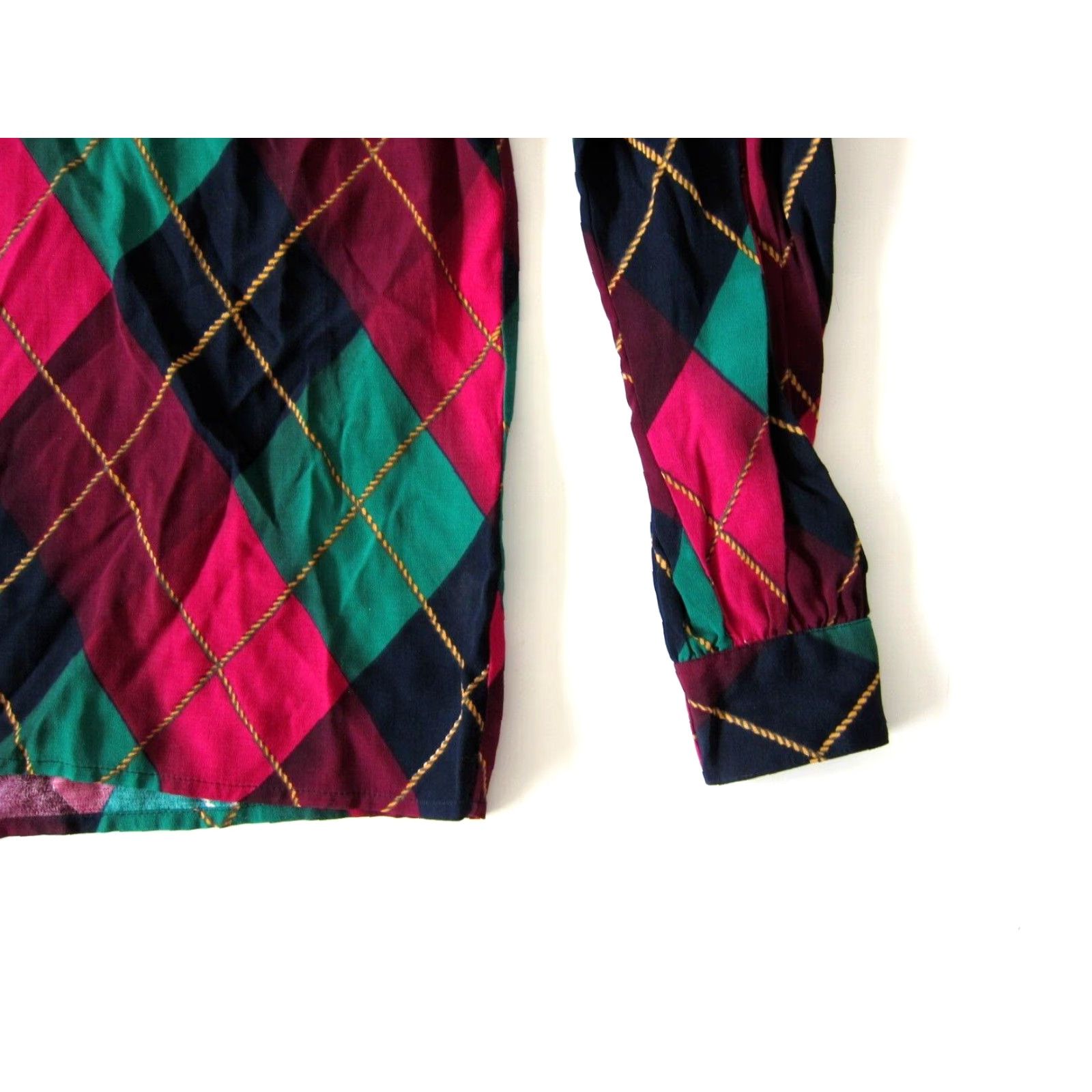 Jones New York VINTAGE Jones New York Blouse Shirt 8 Pink Green Blue Plaid Long Sleeve 100% Rayon Womens Size M / US 6-8 / IT 42-44 - 8 Thumbnail