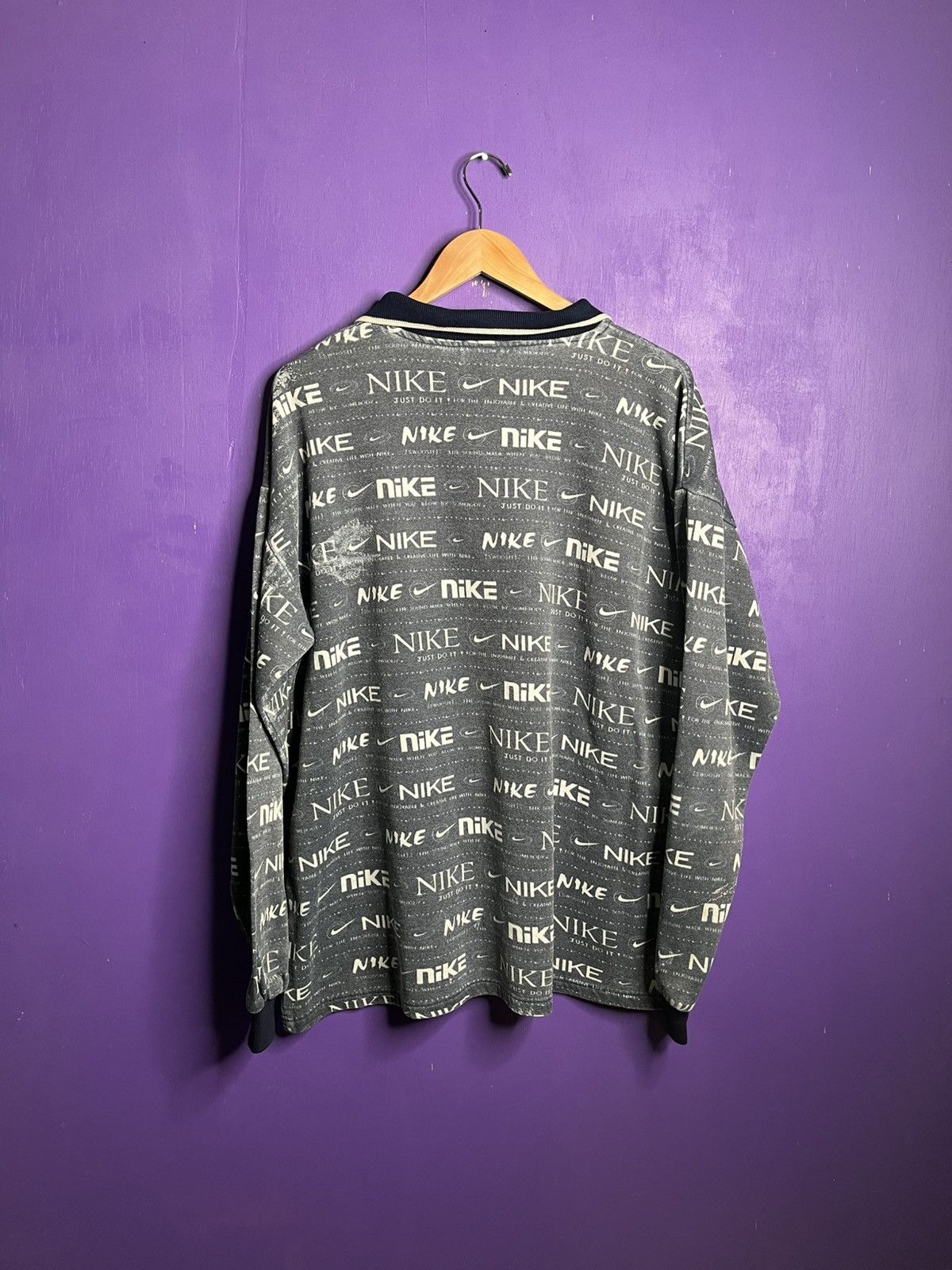 Nike × Vintage Vintage 90s Nike AOP logo longsleeve polo shirt Size US XL / EU 56 / 4 - 2 Thumbnail