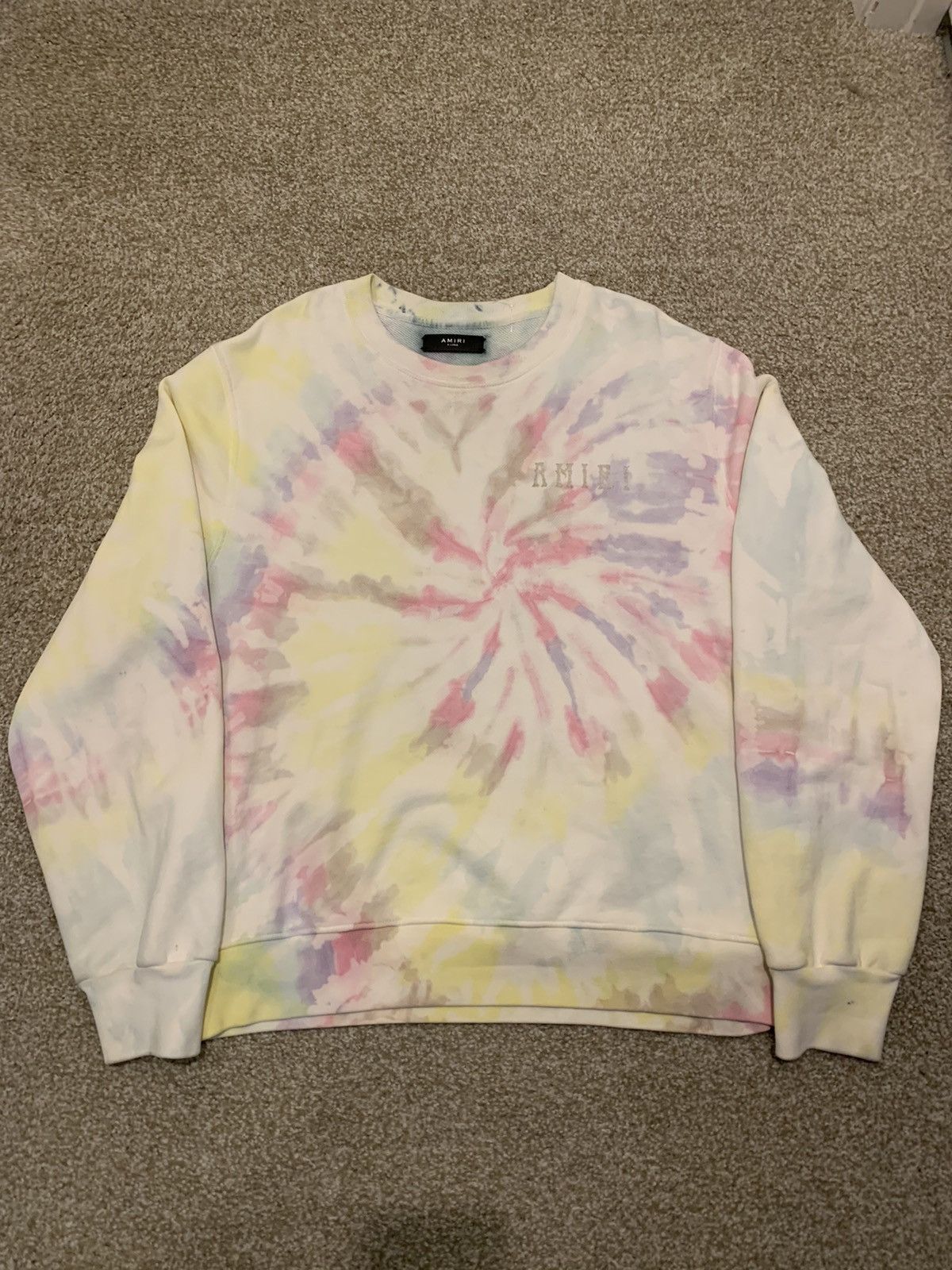 image of Amiri Tie Dye Sweater Crewneck in White, Men's (Size XL)