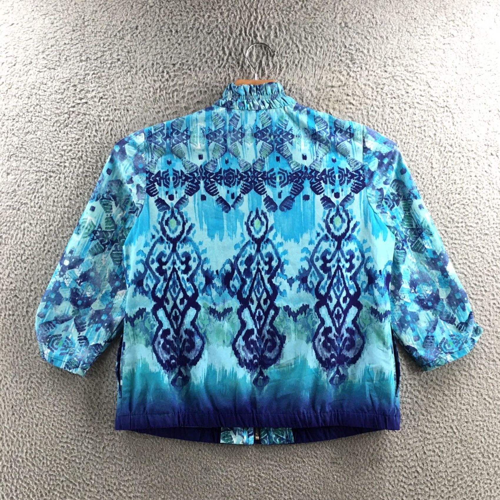 Vintage Chico's Zenergy Jacket Womens Blue Ikat Zip Up Stretch Pockets 3/4 Sleeves Cardigan Style Casual Overall Fit Regular Mens? Size XS / US 0-2 / IT 36-38 - 7 Thumbnail