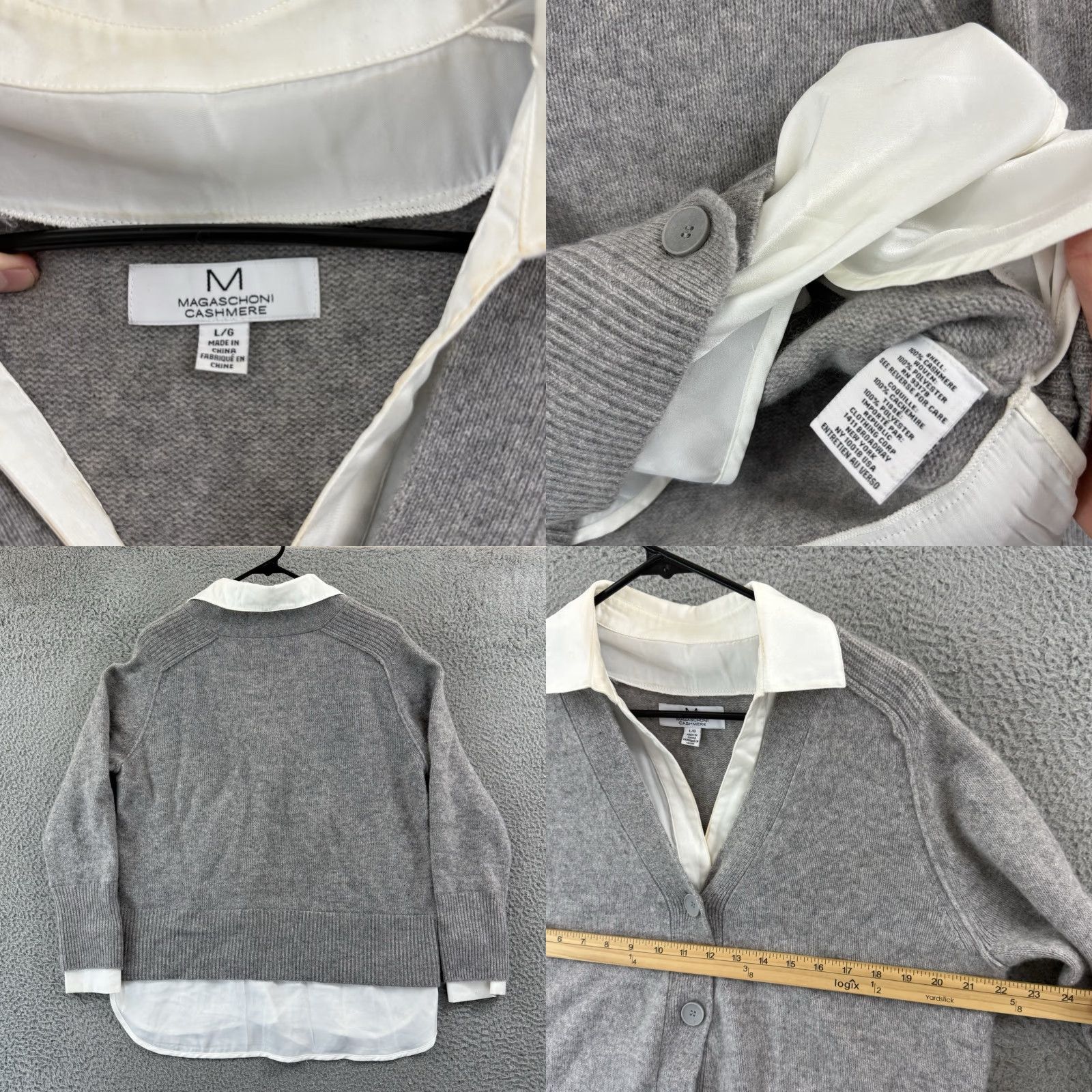 Vintage Magaschoni Cashmere Sweater Women’s Large Gray Long Sleeve Layered Cardigan Knit Size L / US 10 / IT 46 - 8 Thumbnail
