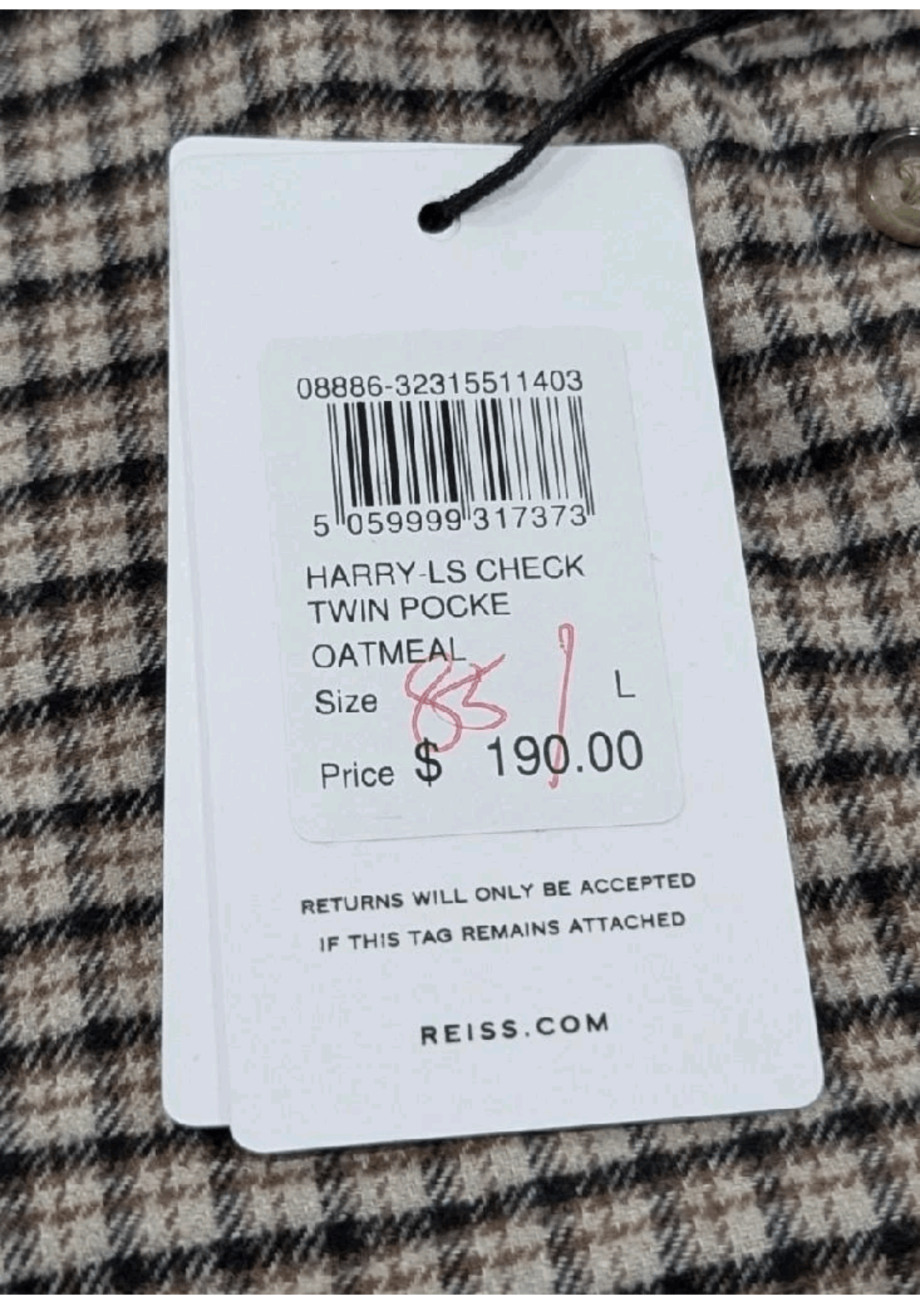 Reiss REISS Plaid Pocket LS Button Up Shirt Oatmeal Large Size US L / EU 52-54 / 3 - 8 Thumbnail