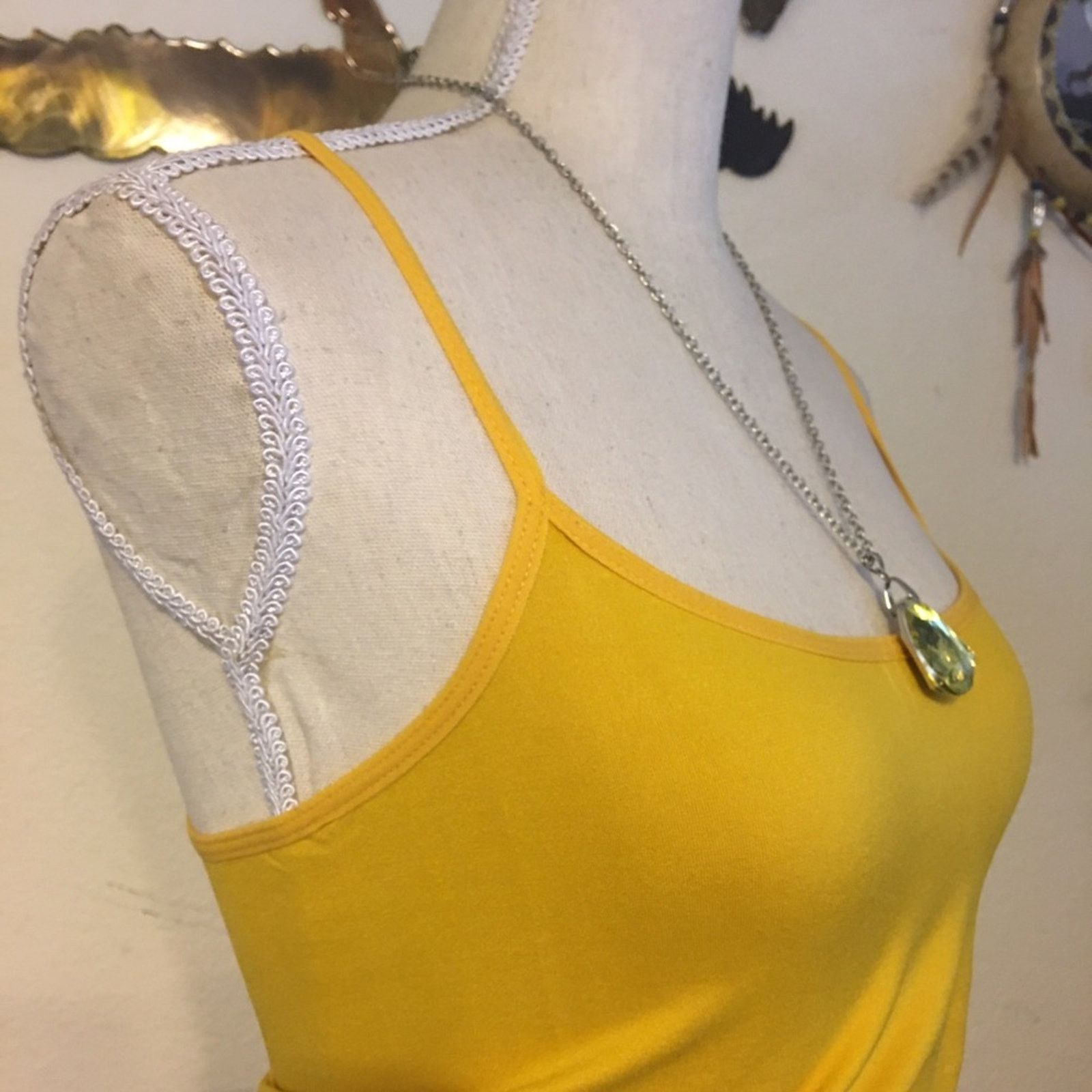 Jewelry Yellow ice large faceted glass pendant necklace Size ONE SIZE - 2 Thumbnail
