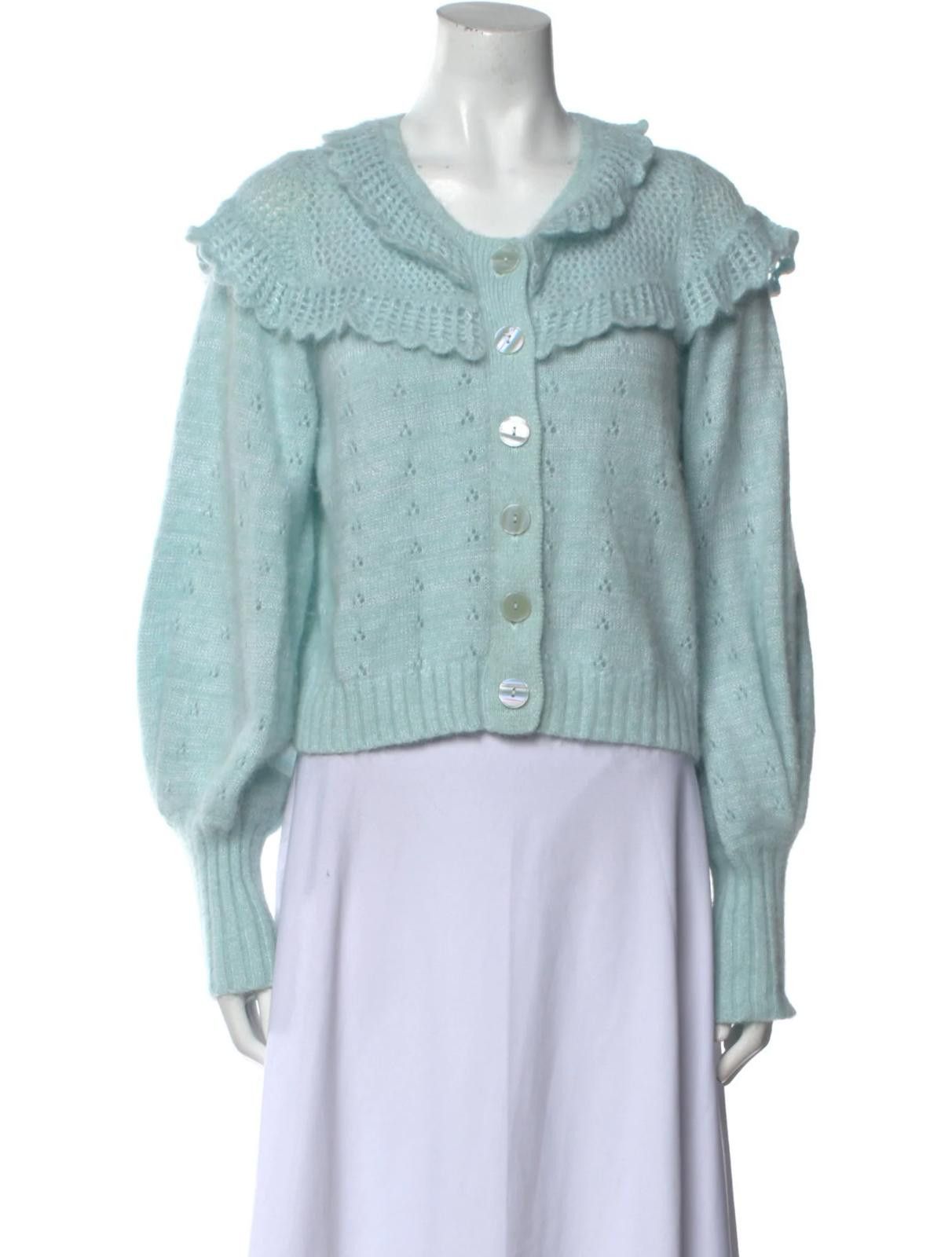 Other LoveShackFancy Teal Crew Neck Cardigan Size: M Size M / US 6-8 / IT 42-44 - 1 Thumbnail