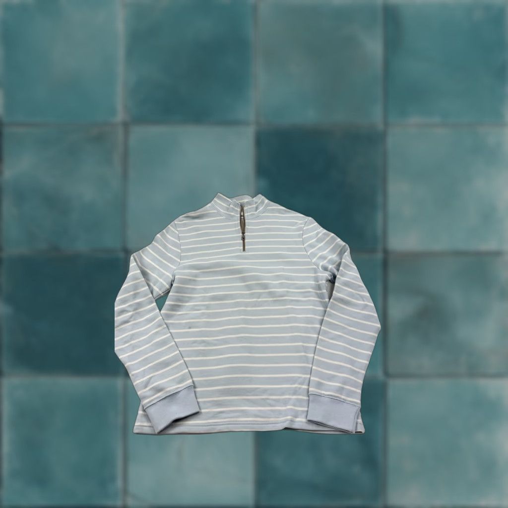 Très Bien Pullover Sweater Mens Small Blue White Striped Half Zip Mock Neck