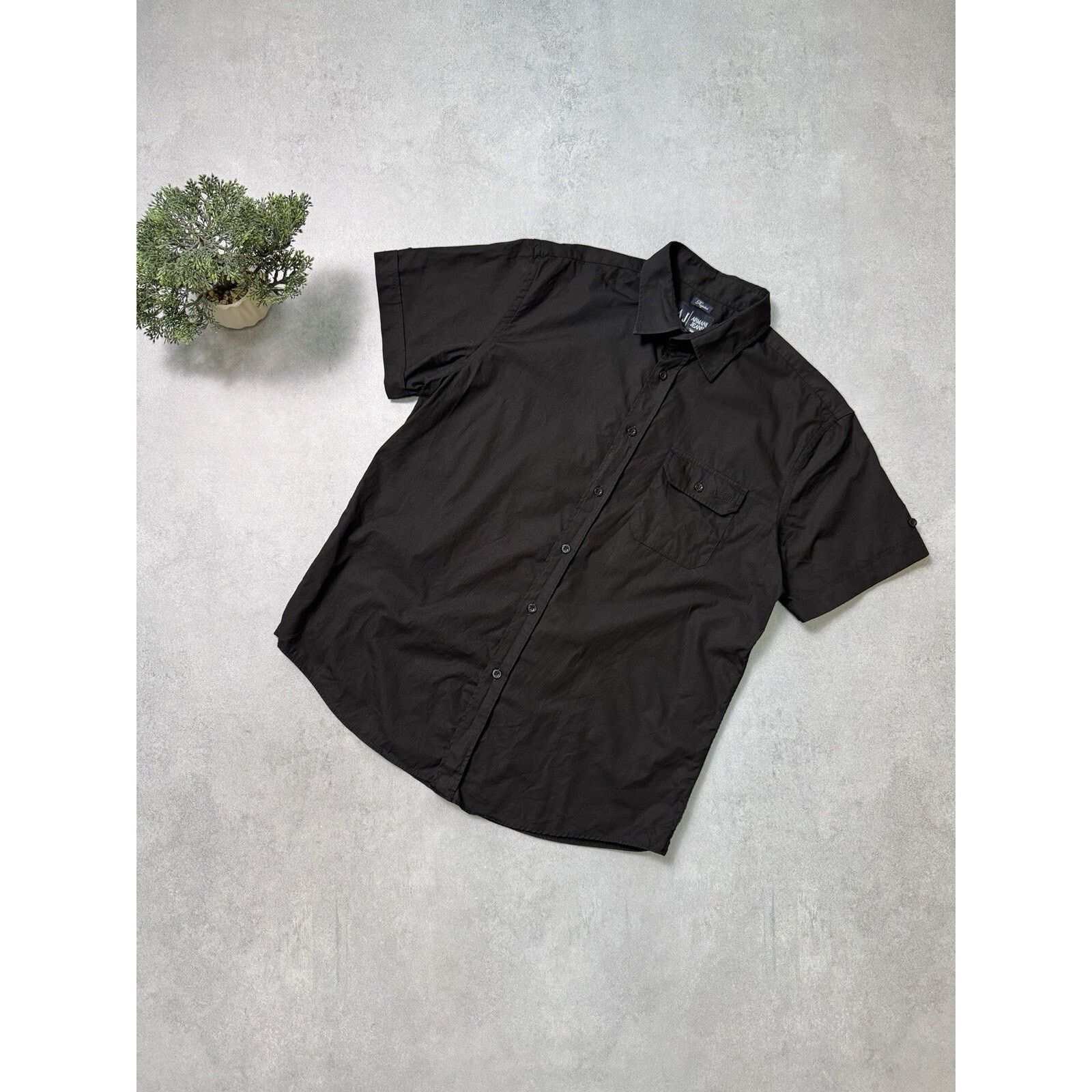 Armani × Armani Collezioni Vintage Armani Jeans Button up Short Sleeve Shirt Black Size US XL / EU 56 / 4 - 2 Thumbnail