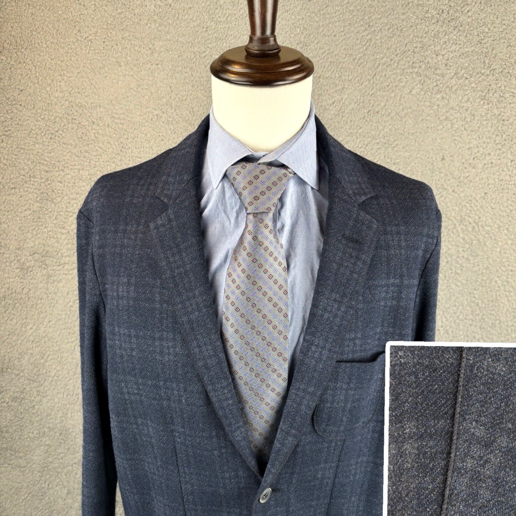 BUGATCHI Bugatchi Blazer XL 42R Navy Plaid Notch Lapel Single-Breasted Two-Button Classic Coat Mens Activewear Jacket Coat Size 46R - 2 Thumbnail