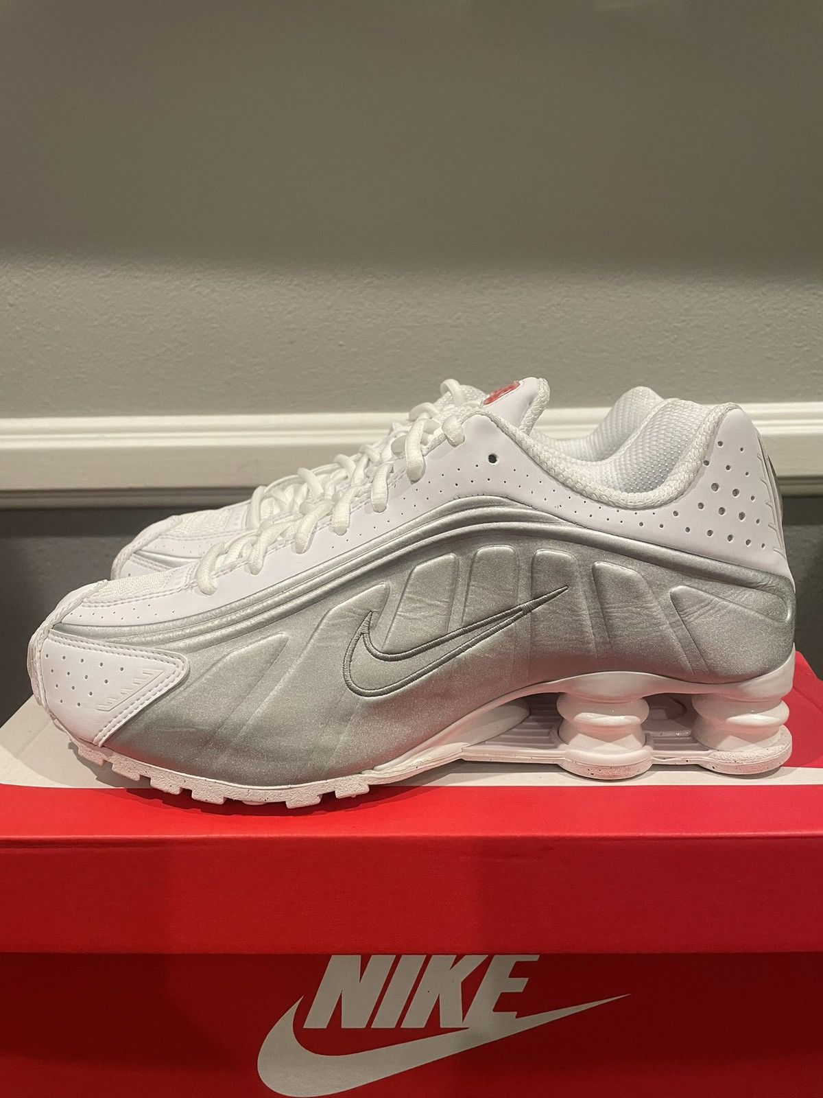 image of Nike Shox R4 Shoes in White, Women's (Size 8.5)