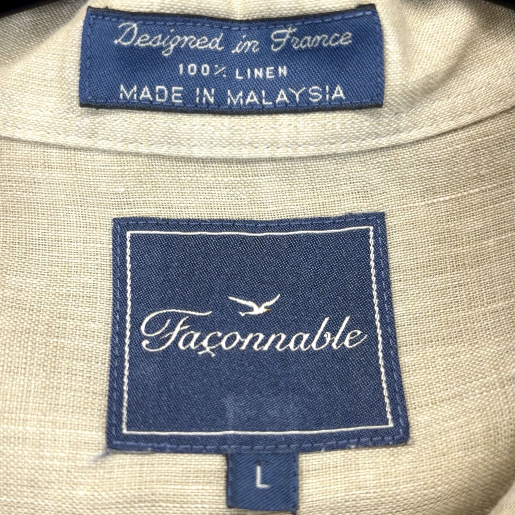 Faconnable Façonnable 100% Linen Shirt L Mens Sand Button-Up | Regular Fit, Long Sleeve, Chest Pocket, Casual Size US L / EU 52-54 / 3 - 6 Thumbnail