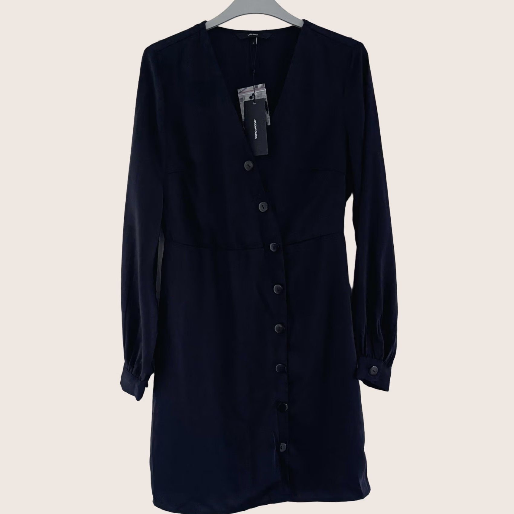 Vintage Vero Moda Dress Vmbaya L/S Short Women’s Small BNWT Navy Button Front Dress V-Neck Long Sleeve Size 28" / US 6 / IT 42 - 1 Thumbnail