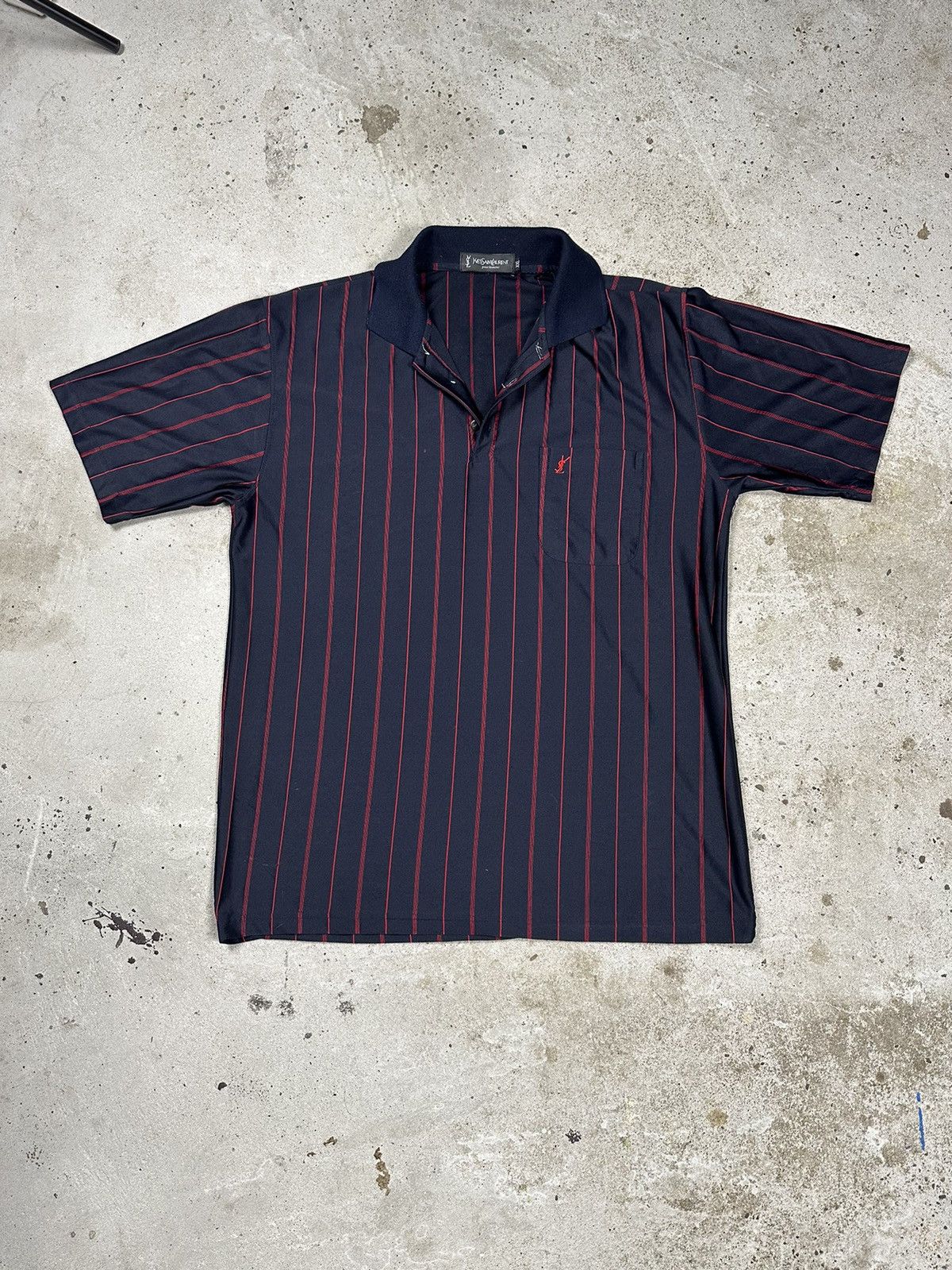 Vintage 90s Yves Saint Laurent Silk Striped Polo Tee T Shirt