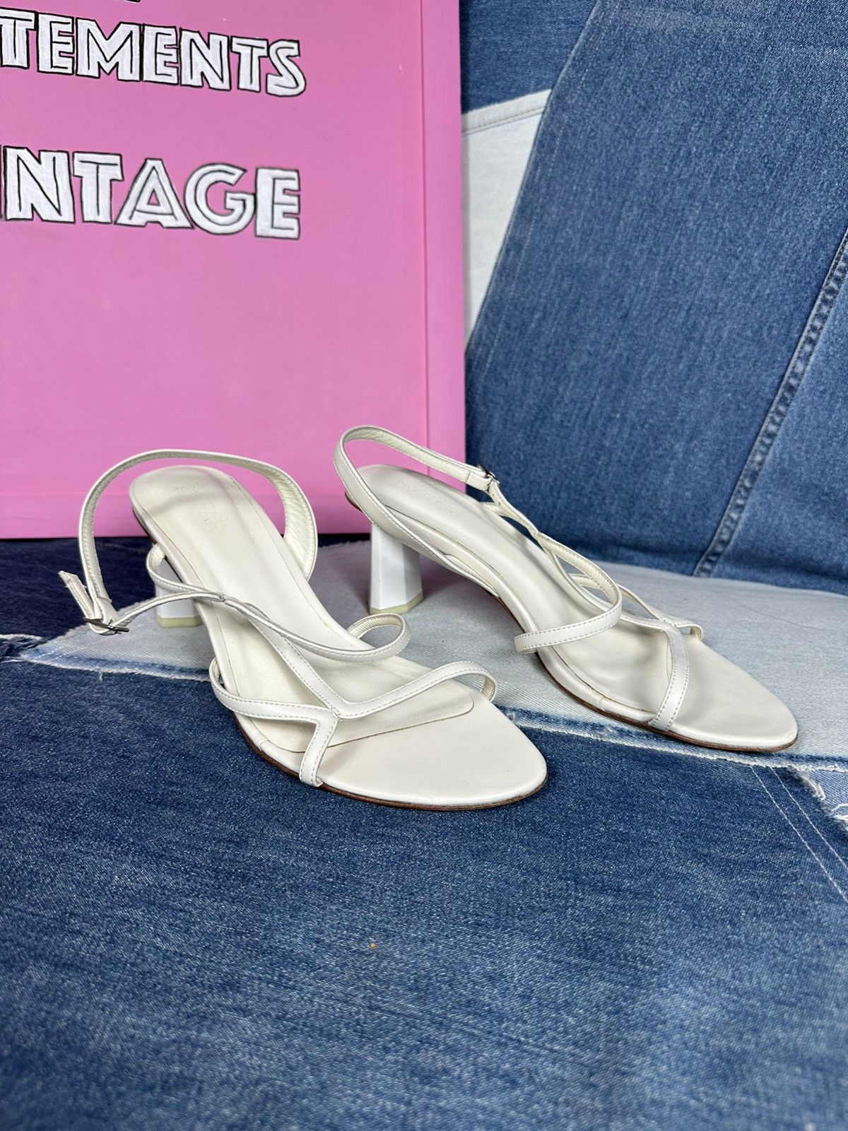 By Far By Far Handmade Heels Sandals Shoes White Thin Strap Leather Size US 8 / IT 38 - 4 Thumbnail