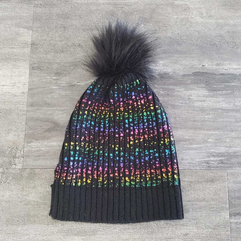 Designer Black Multi Metallic Pom Pom Beanie Size ONE SIZE - 1 Thumbnail