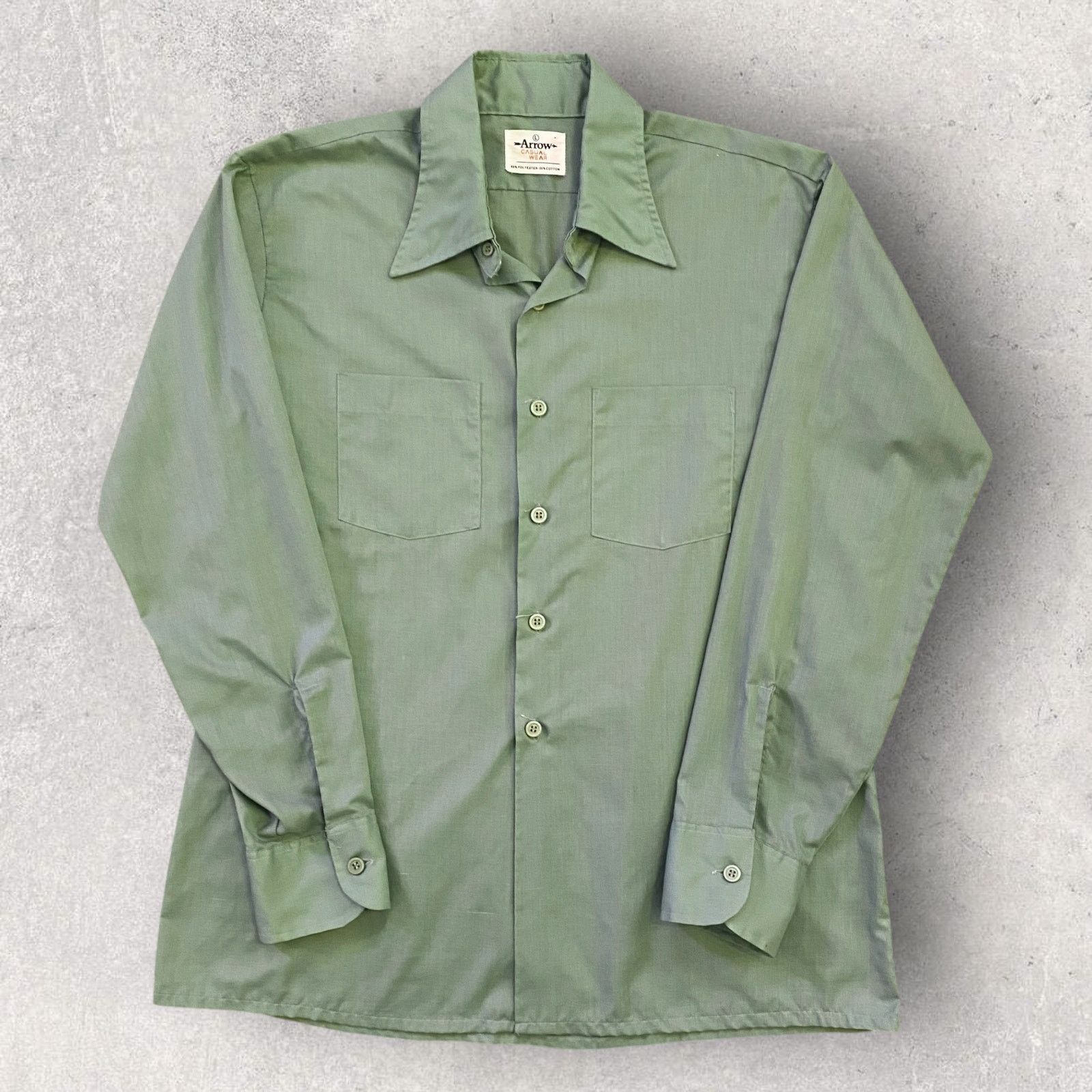 Arrow × Vintage Vintage Arrow Pistachio Green Dagger Collar 70s Button Up Size US L / EU 52-54 / 3 - 1 Thumbnail